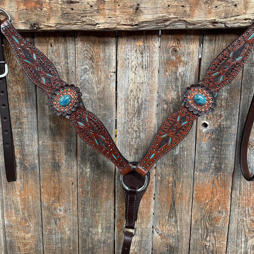 Dark Oil Hand Painted Blue Rosettes Browband/ Breastcollar Tack Set #BBBC522 — view 5