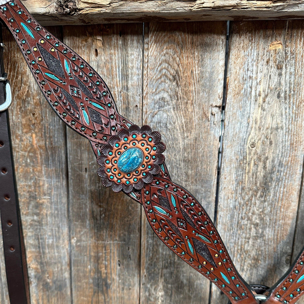 Dark Oil Hand Painted Blue Rosettes Browband/ Breastcollar Tack Set #BBBC522 — view 6