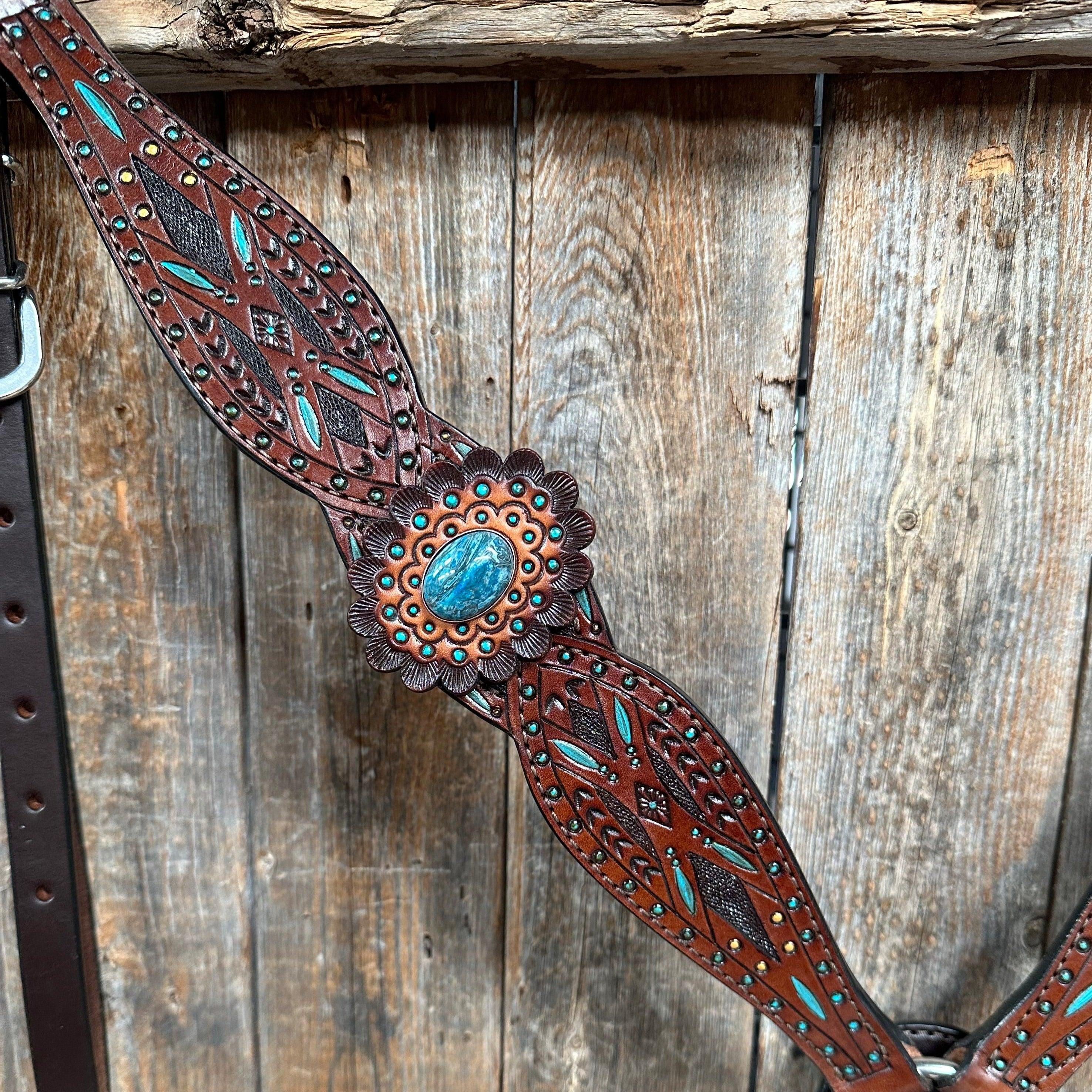 Dark Oil Hand Painted Blue Rosettes Browband/ Breastcollar Tack Set #BBBC522 — view 6