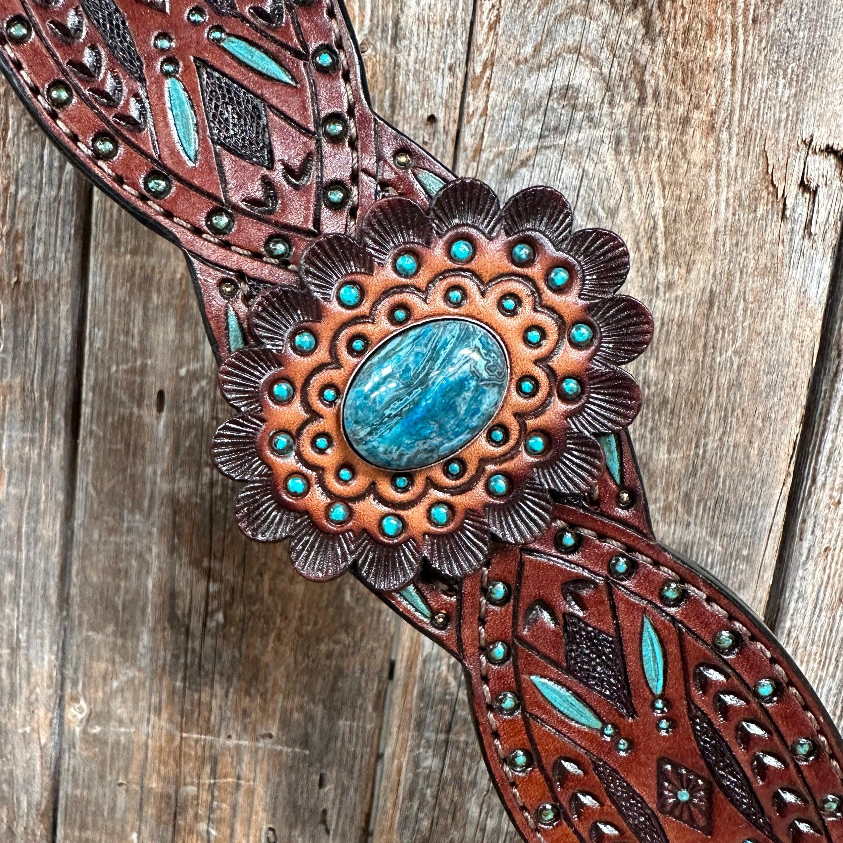 Dark Oil Hand Painted Blue Rosettes Browband/ Breastcollar Tack Set #BBBC522 — view 7