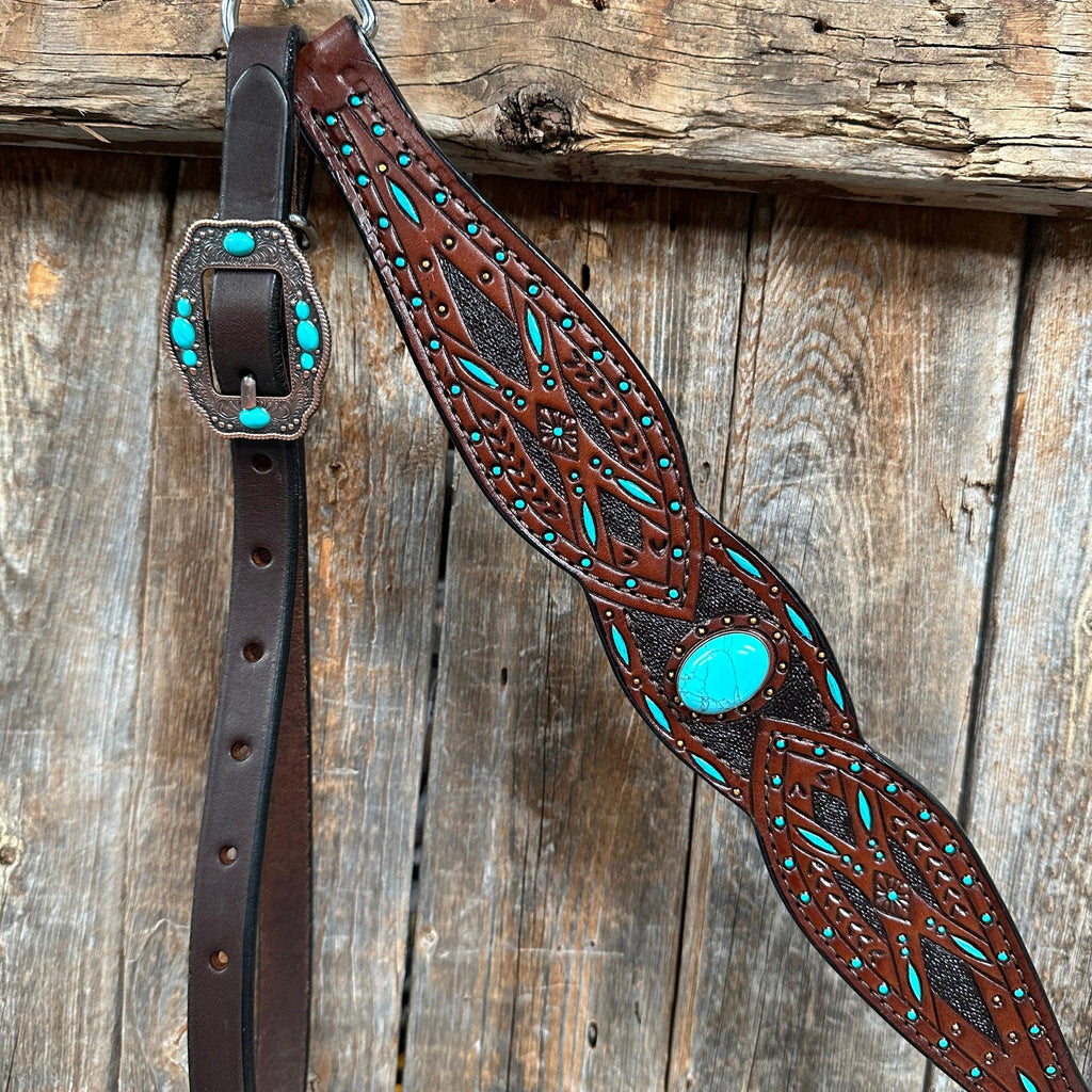Dark Oil Hand Painted Turquoise Browband/ Breastcollar Tack Set #BBBC524 — view 6