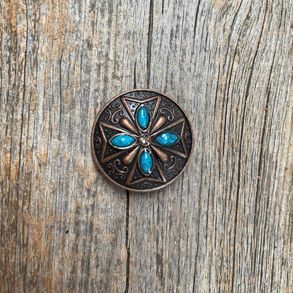 Copper Turquoise & Clear Crystal Concho 1" W138S