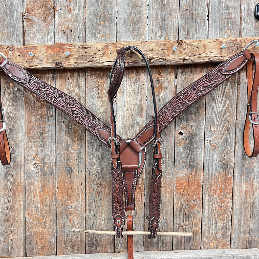 Dark Oil Braided Browband/One Ear Breastcollar Tack Sets — view 2