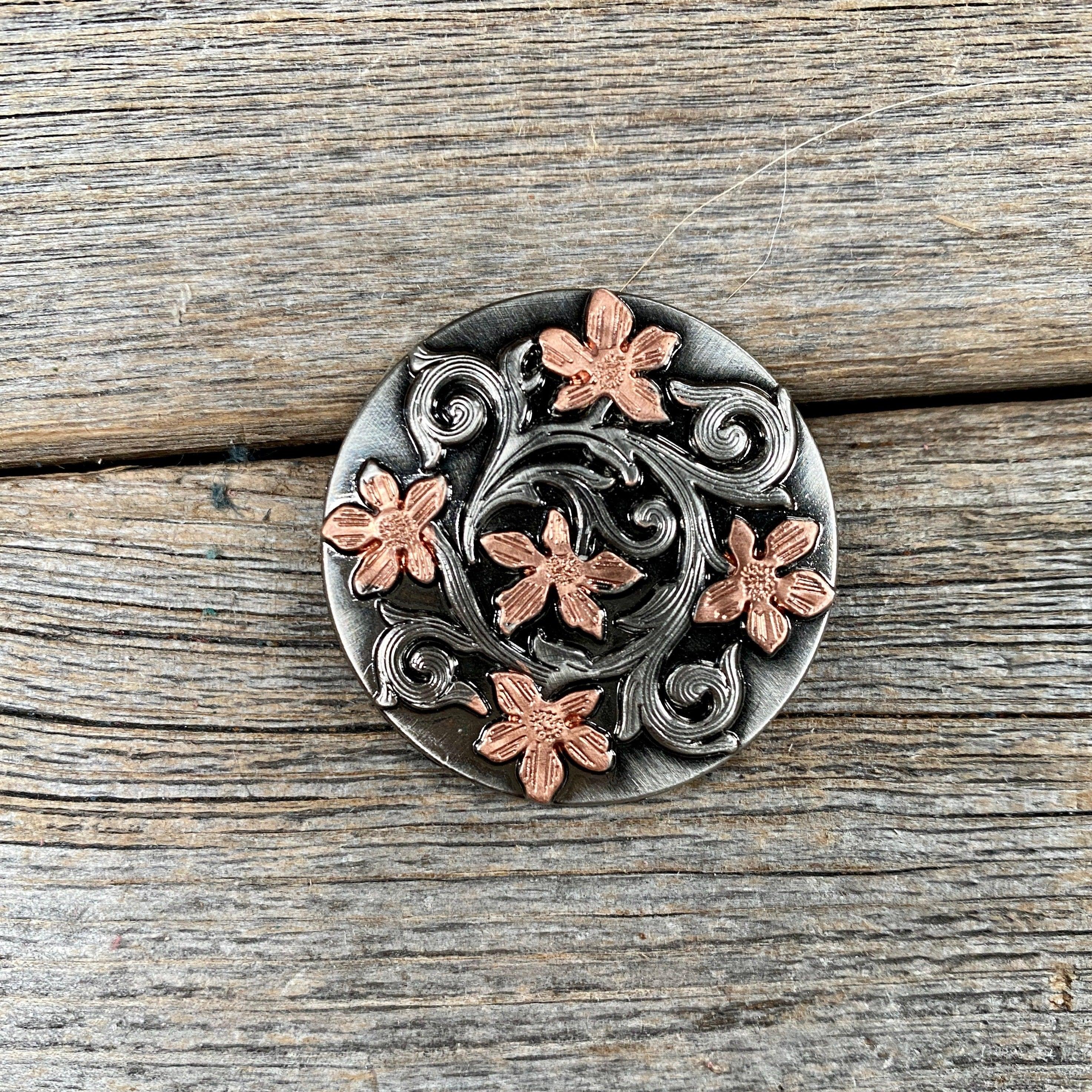 Silver - Copper Floral 1" Concho W200S