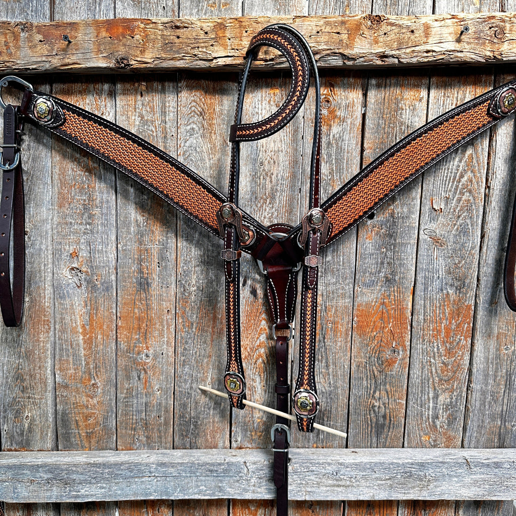 Foxtail and Copper Browband/One Ear Headstall & Breastcollar Tack Set #BBBC589 — view 2