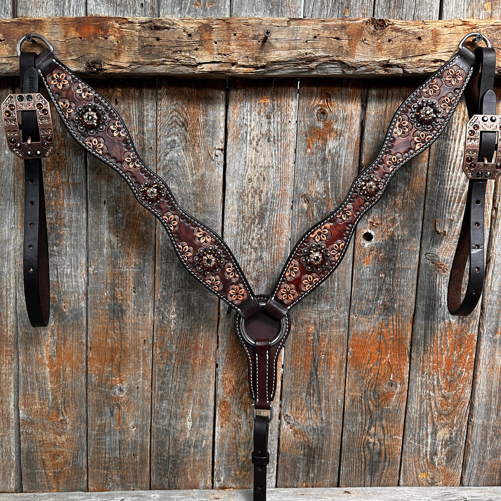 Flower Power and Chocolate Browband/One Ear Headstall & Breastcollar Tack Set #BBBC588 — view 7
