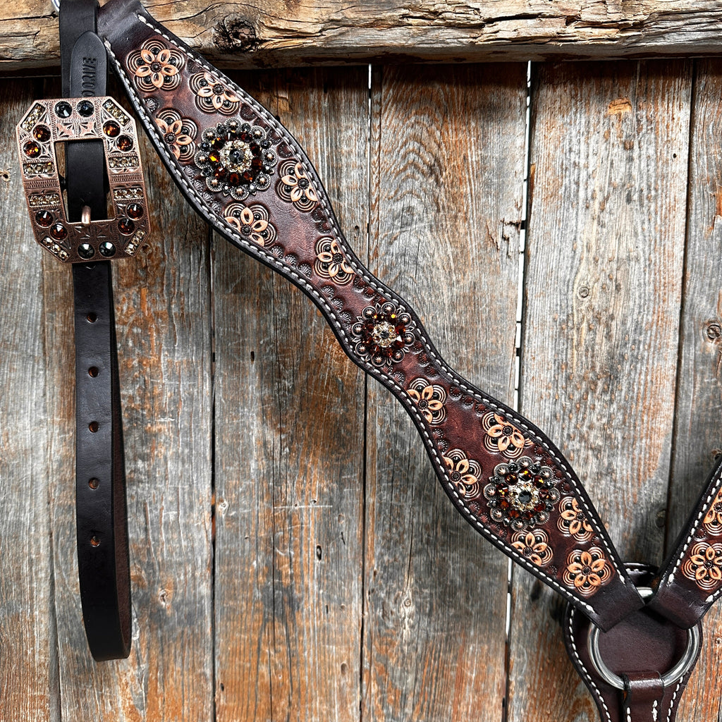 Flower Power and Chocolate Browband/One Ear Headstall & Breastcollar Tack Set #BBBC588 — view 8
