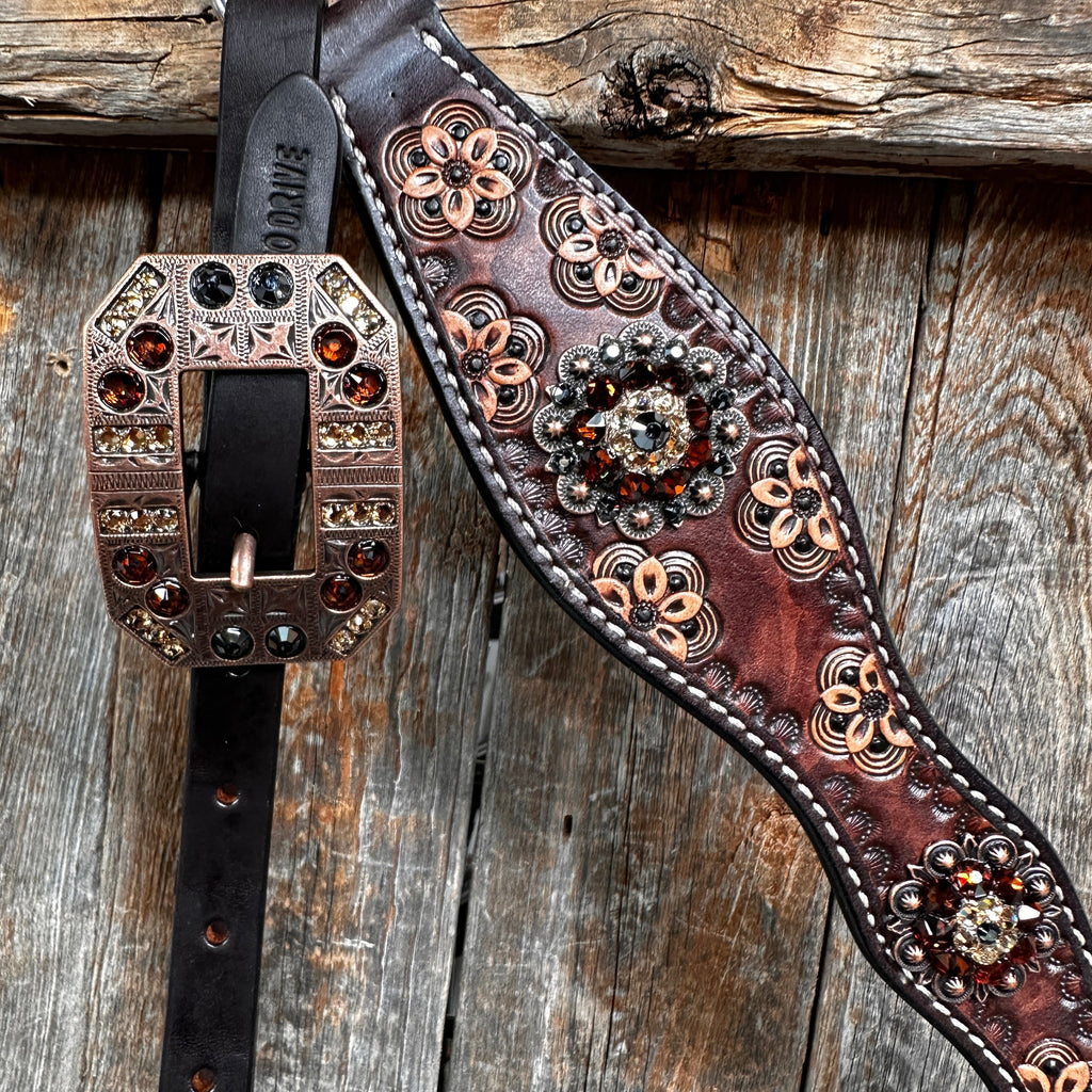Flower Power and Chocolate Browband/One Ear Headstall & Breastcollar Tack Set #BBBC588 — view 9