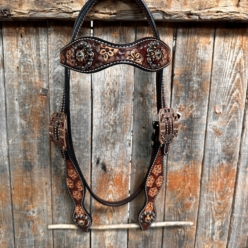 Flower Power and Chocolate Browband/One Ear Headstall & Breastcollar Tack Set #BBBC588 — view 3