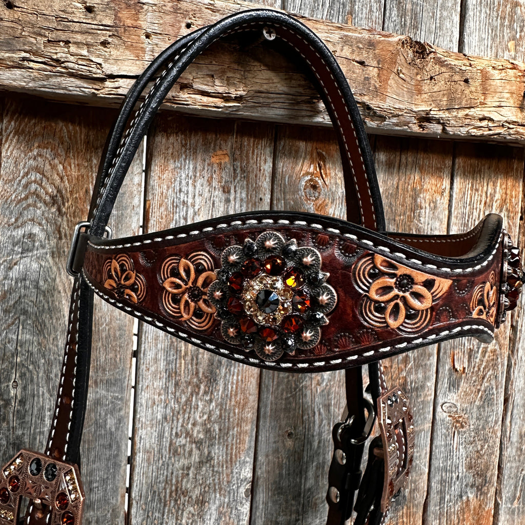 Flower Power and Chocolate Browband/One Ear Headstall & Breastcollar Tack Set #BBBC588 — view 4