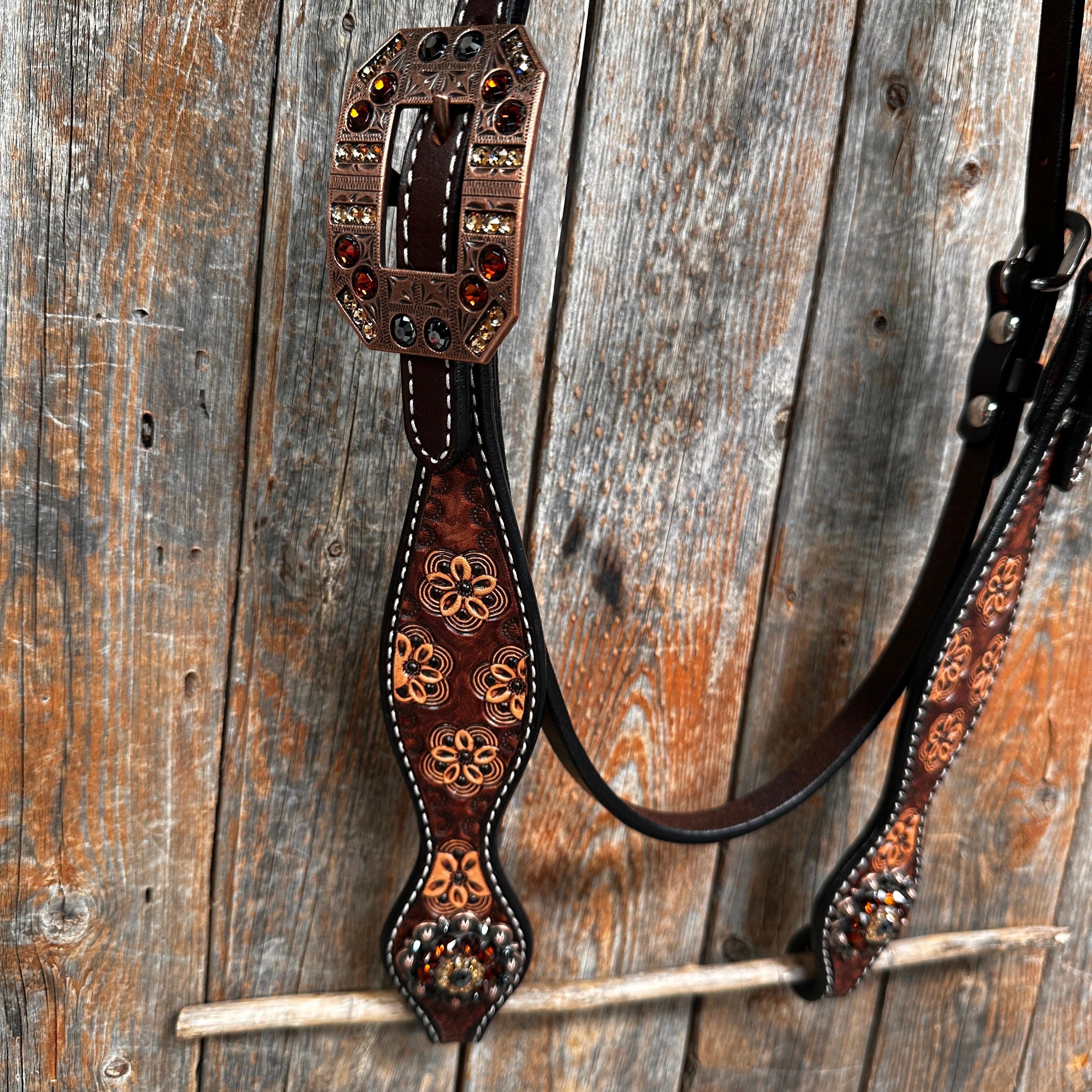 Flower Power and Chocolate Browband/One Ear Headstall & Breastcollar Tack Set #BBBC588 — view 5