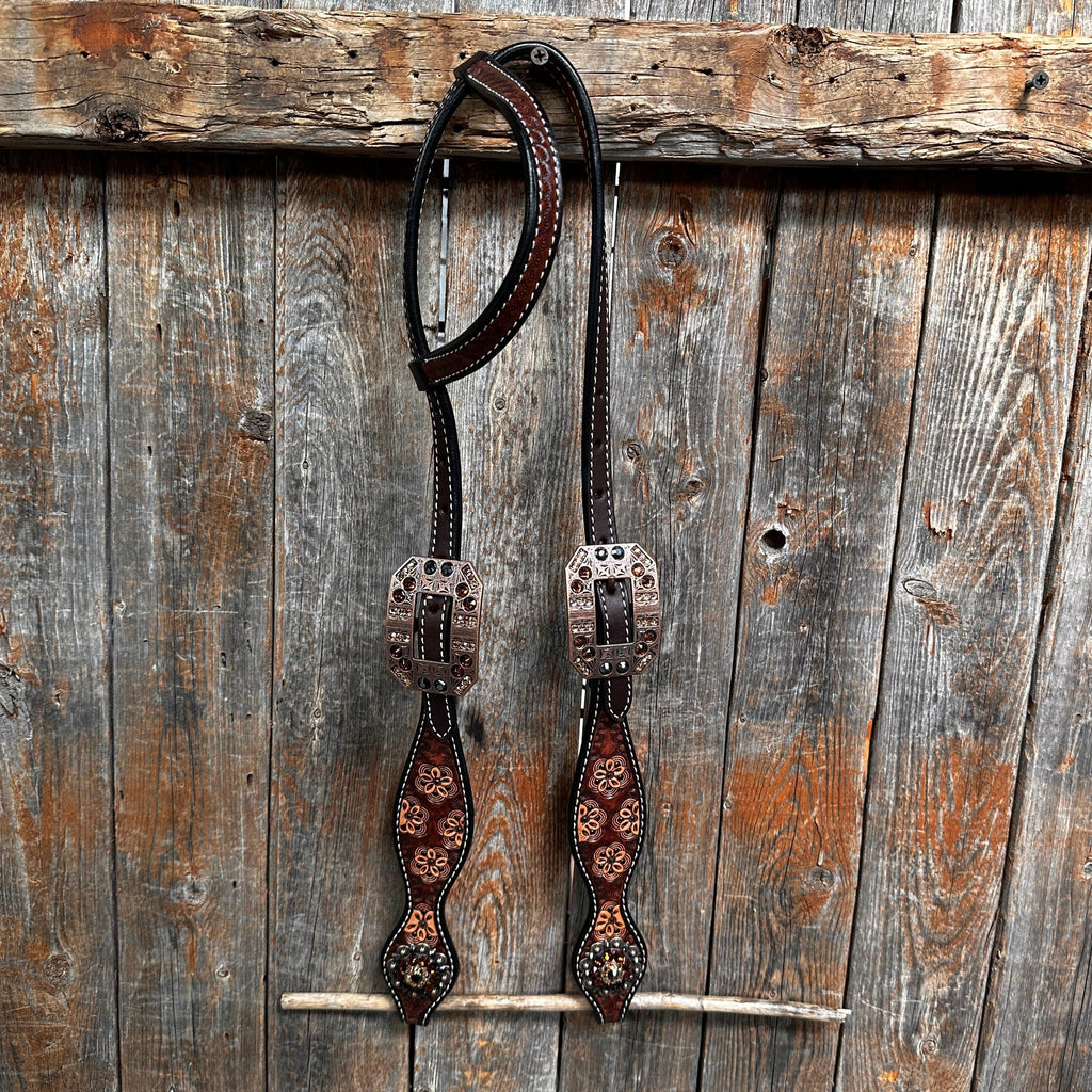 Flower Power and Chocolate Browband/One Ear Headstall & Breastcollar Tack Set #BBBC588 — view 6