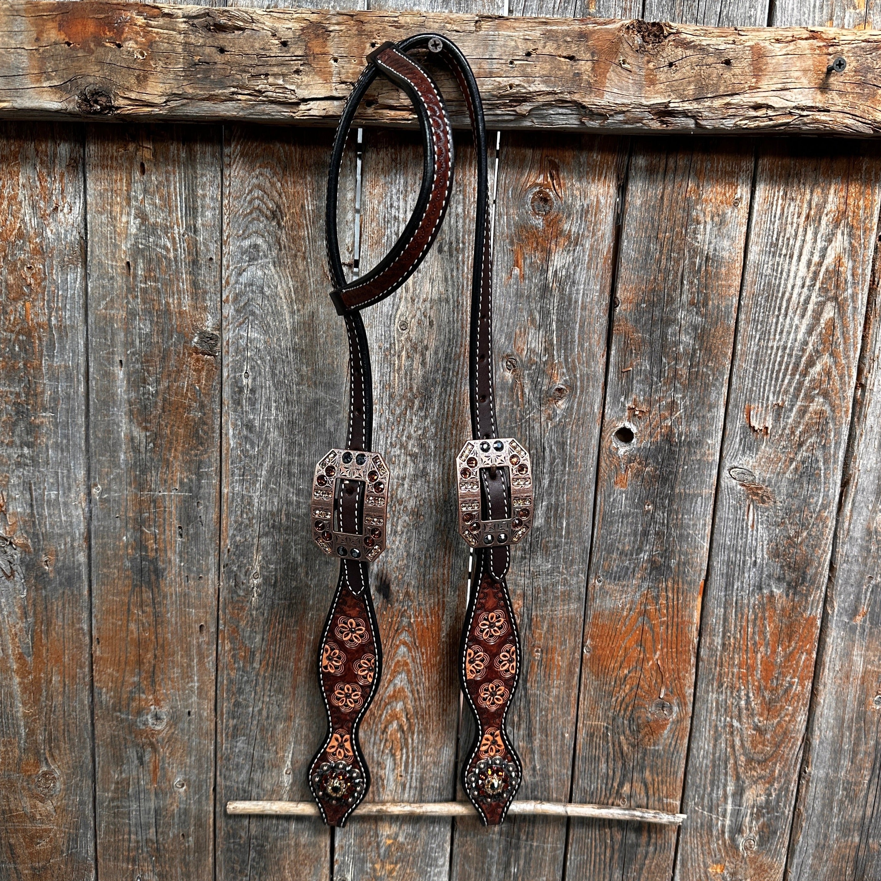 Flower Power and Chocolate Browband/One Ear Headstall & Breastcollar Tack Set #BBBC588 — view 6