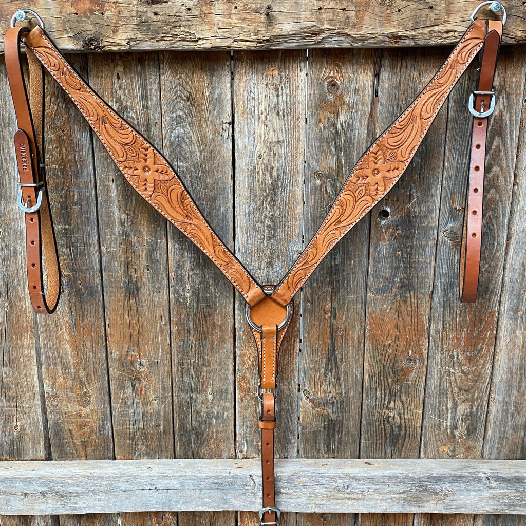 Floral Tooled Light Oil Breastcollar