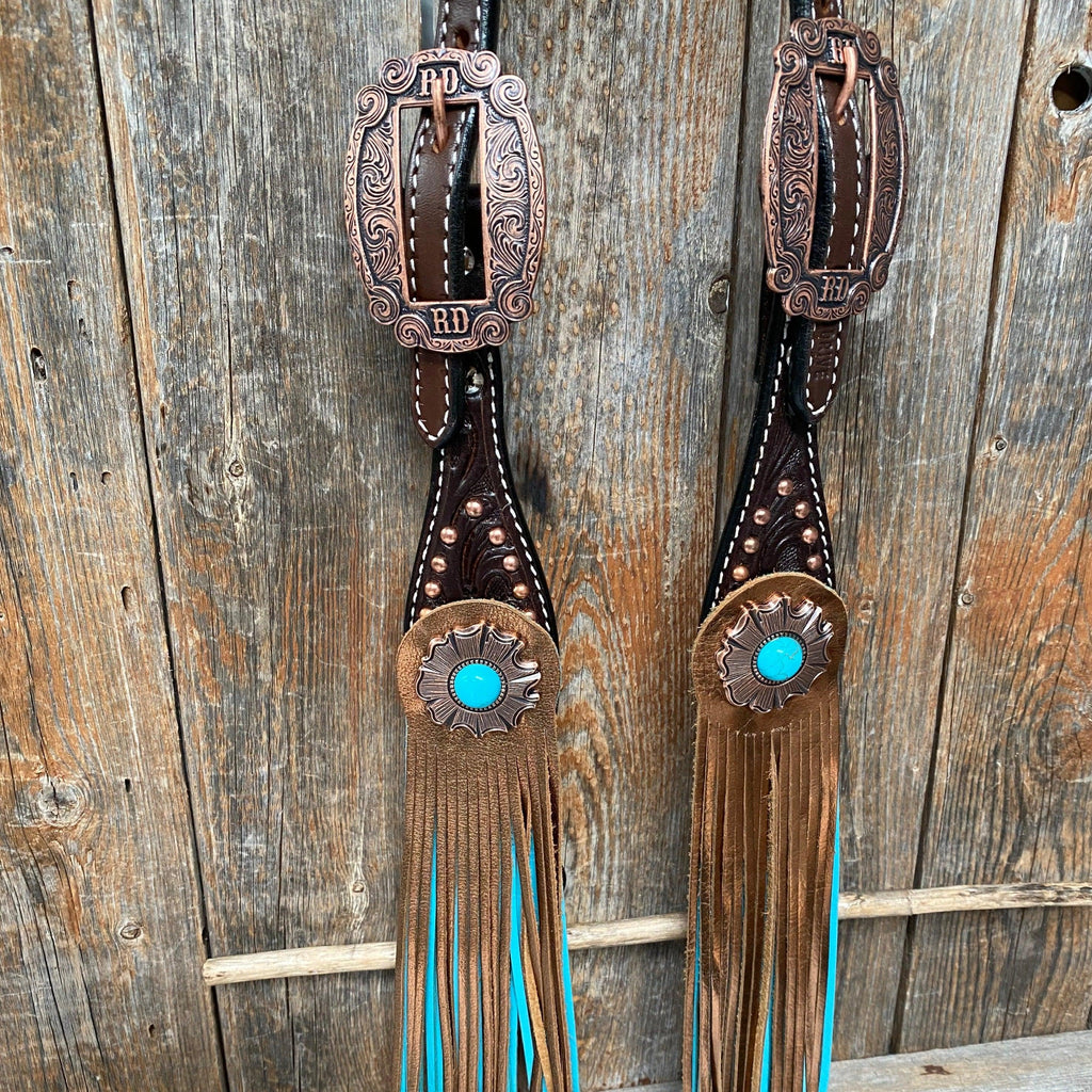 Dark Oil Copper Dot Turquoise Browband/One Ear Tack Set #BBBC498 — view 5