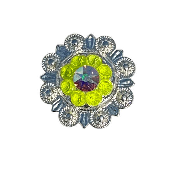 Neon Yellow and AB Bright Silver 1" European Crystal Concho