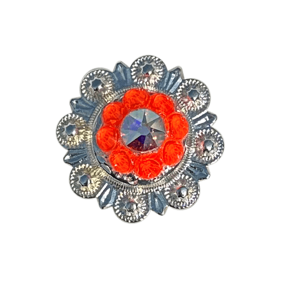 Neon Orange and AB Bright Silver 1" European Crystal Concho