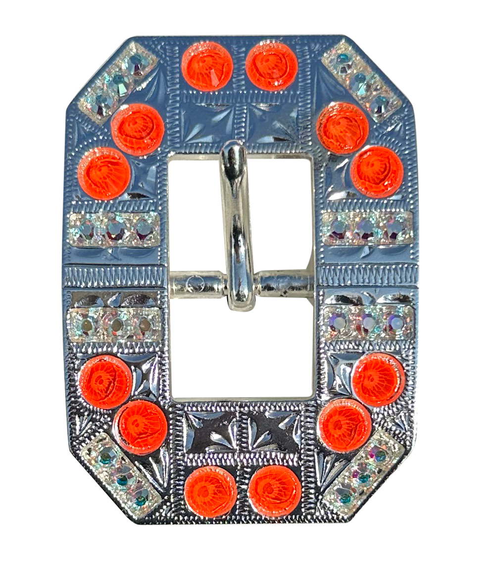 Neon Orange and AB Bright Silver European Crystal Square Cart Buckle