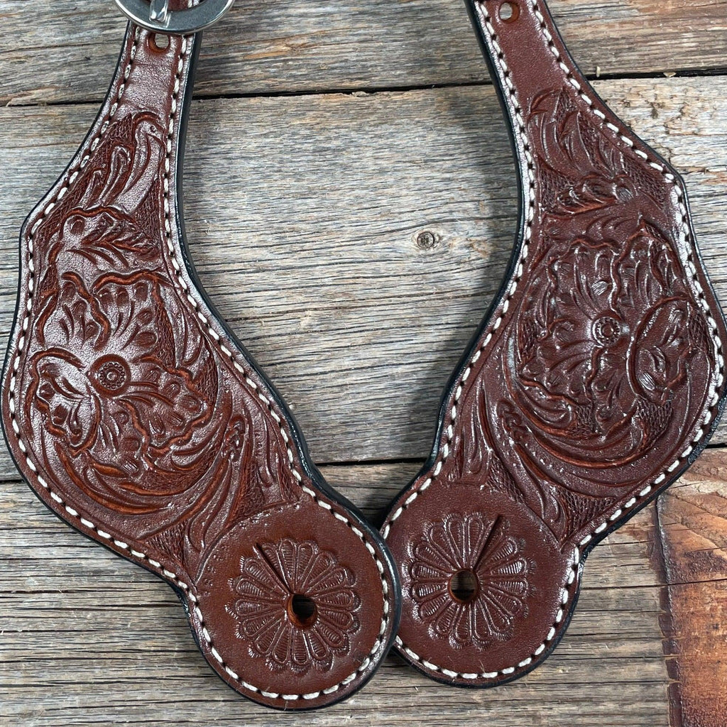 Medium Oil Genuine Leather Floral Tooled Spur Straps — view 2