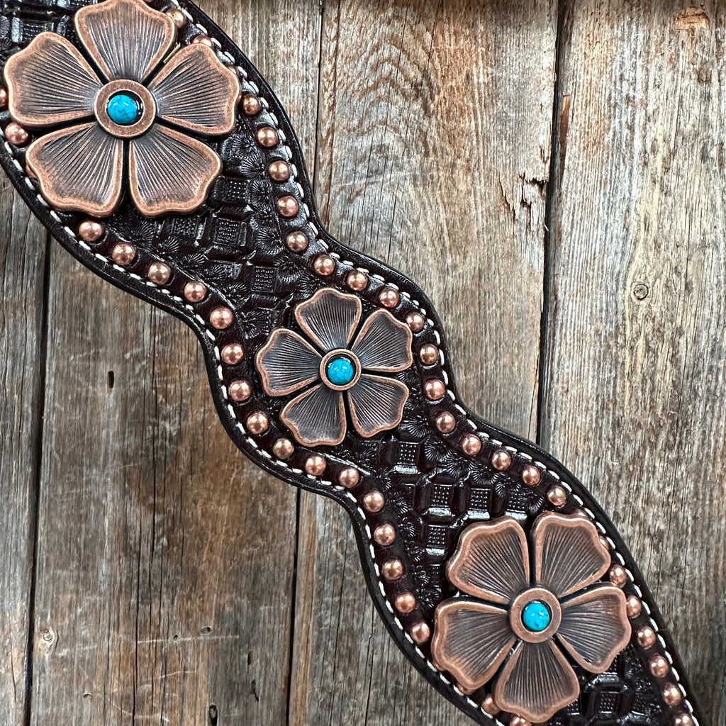 Copper Dot Honeycomb Flower and Turquoise Browband / One Ear Tack Set #BBBC563 — view 5