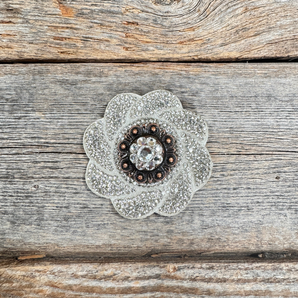 White Flower Rhinestone Rosette - Assorted Conchos — view 6