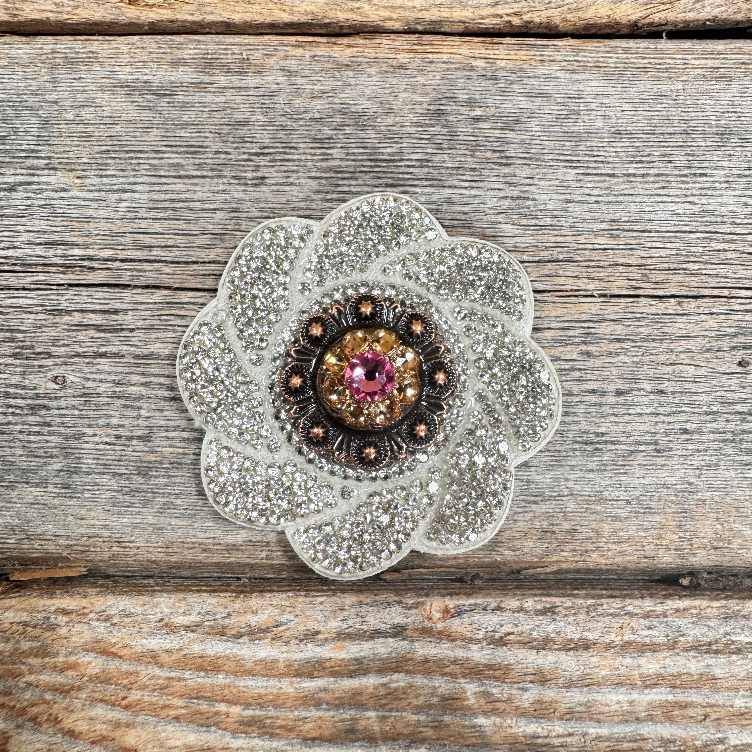 White Flower Rhinestone Rosette - Assorted Conchos — view 2