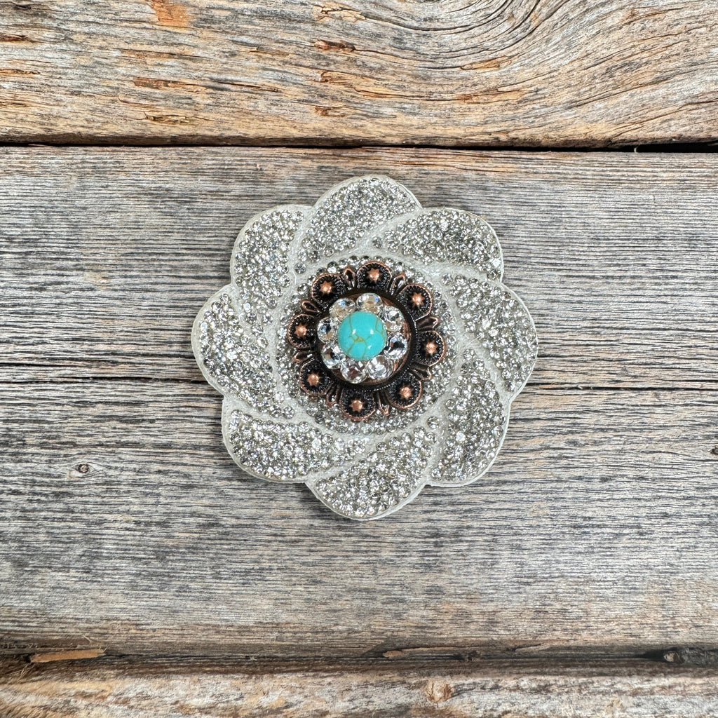 White Flower Rhinestone Rosette - Assorted Conchos — view 3