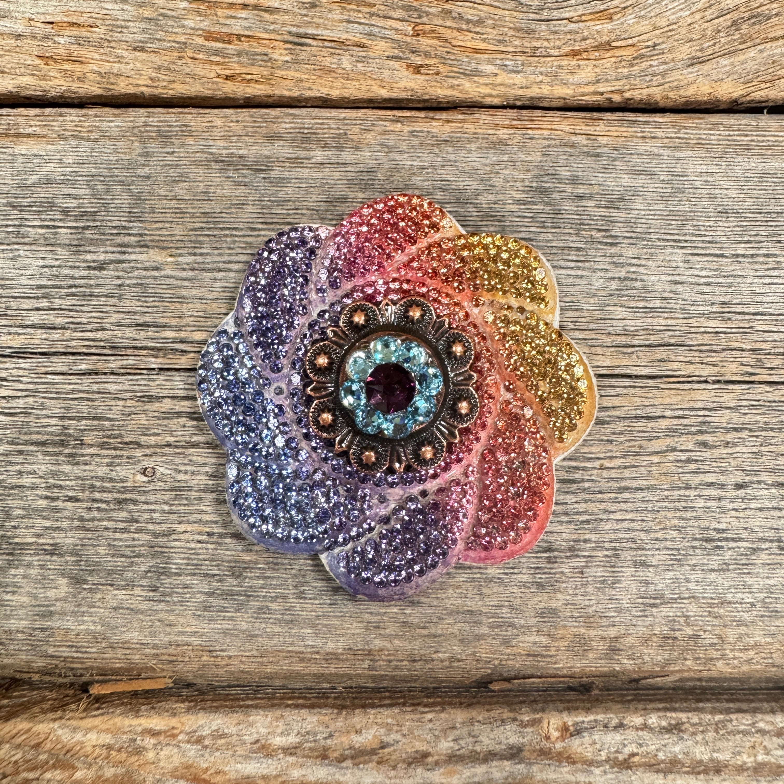 Rainbow Flower Rhinestone Rosette - Assorted Conchos — view 7