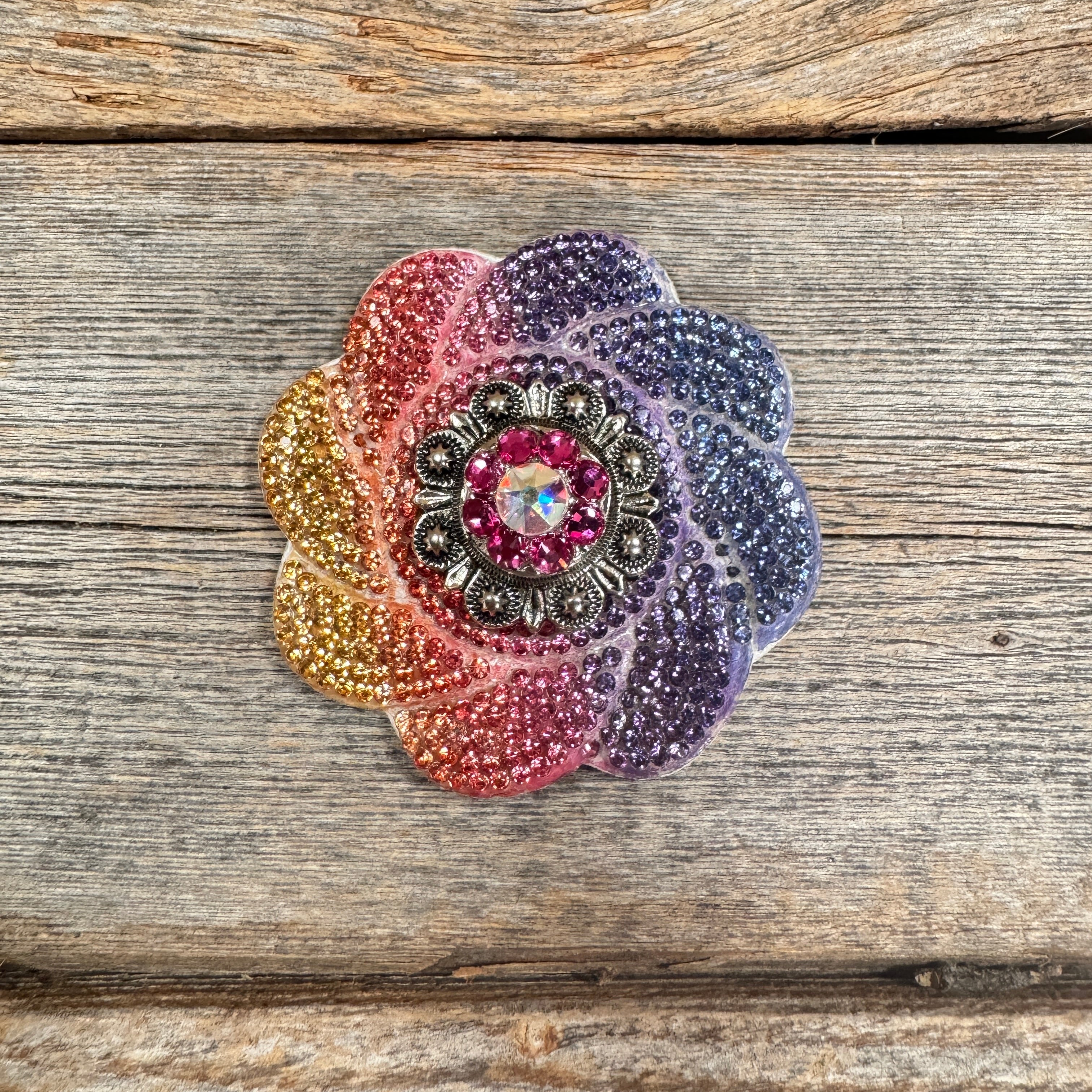 Rainbow Flower Rhinestone Rosette - Assorted Conchos — view 3