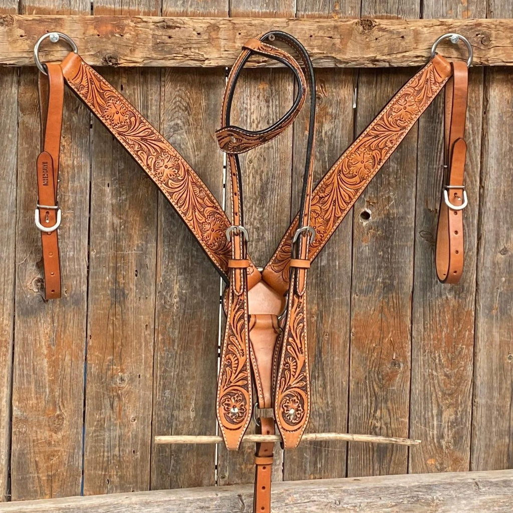Light Oil Floral Tooled Buckaroo/Roper Style Tack Sets — view 2