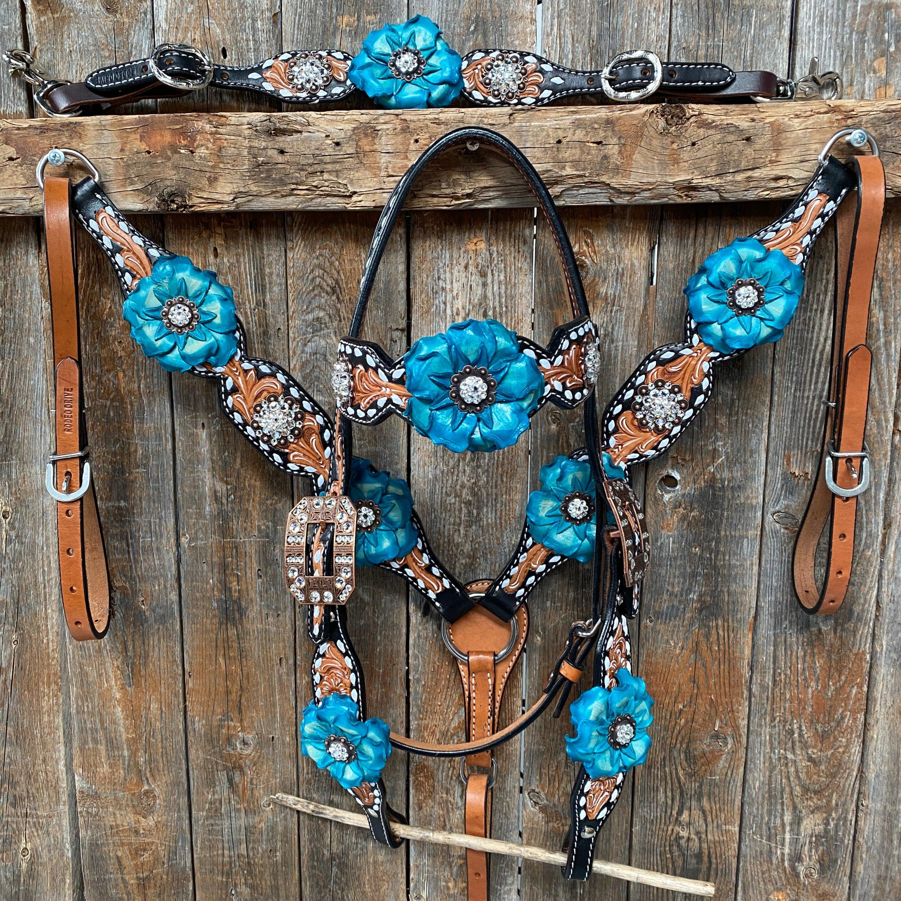 Classic Turquoise and Clear Browband/One Ear Tack Set / Witherstrap #BBBC447