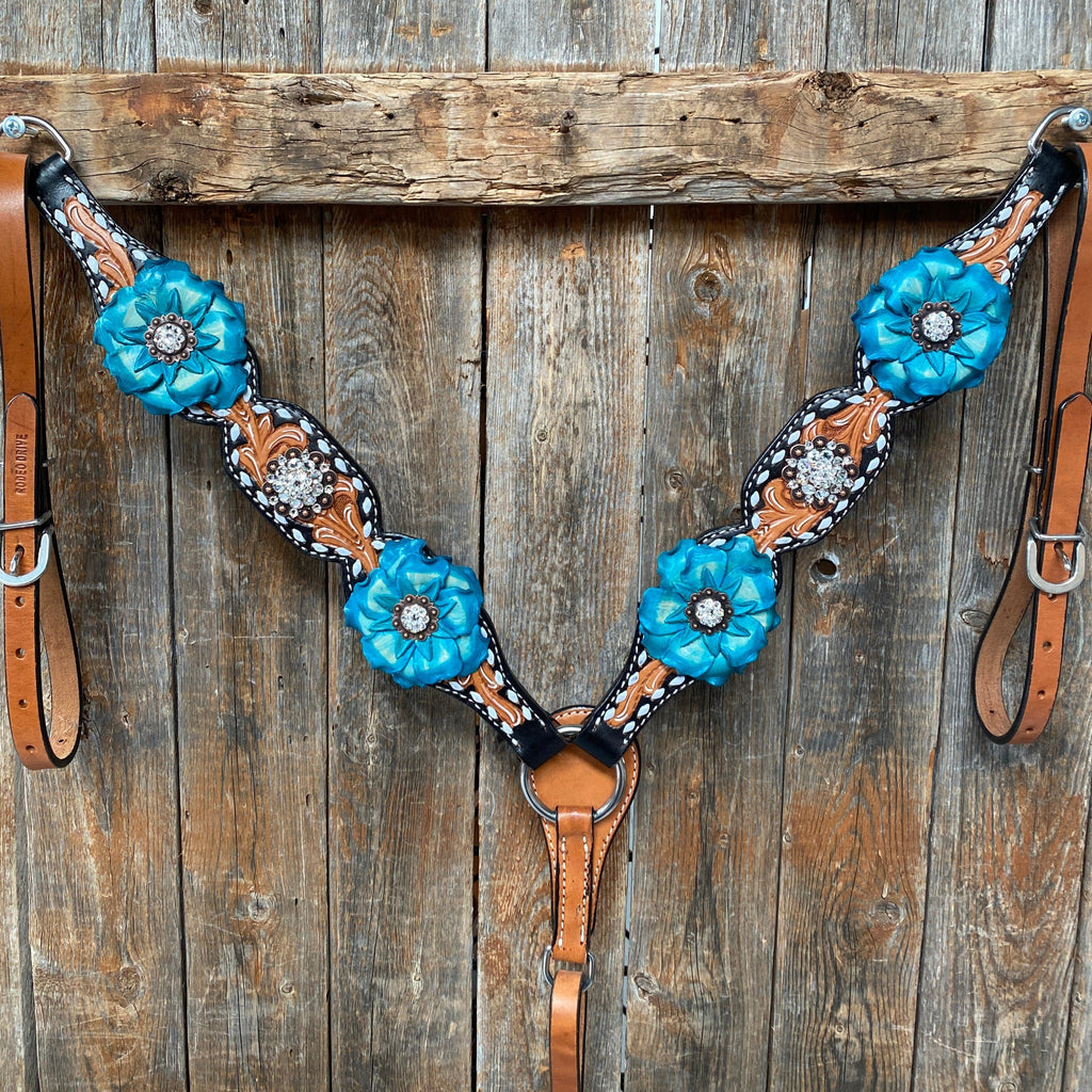 Classic Turquoise and Clear Browband/One Ear Tack Set / Witherstrap #BBBC447 — view 5