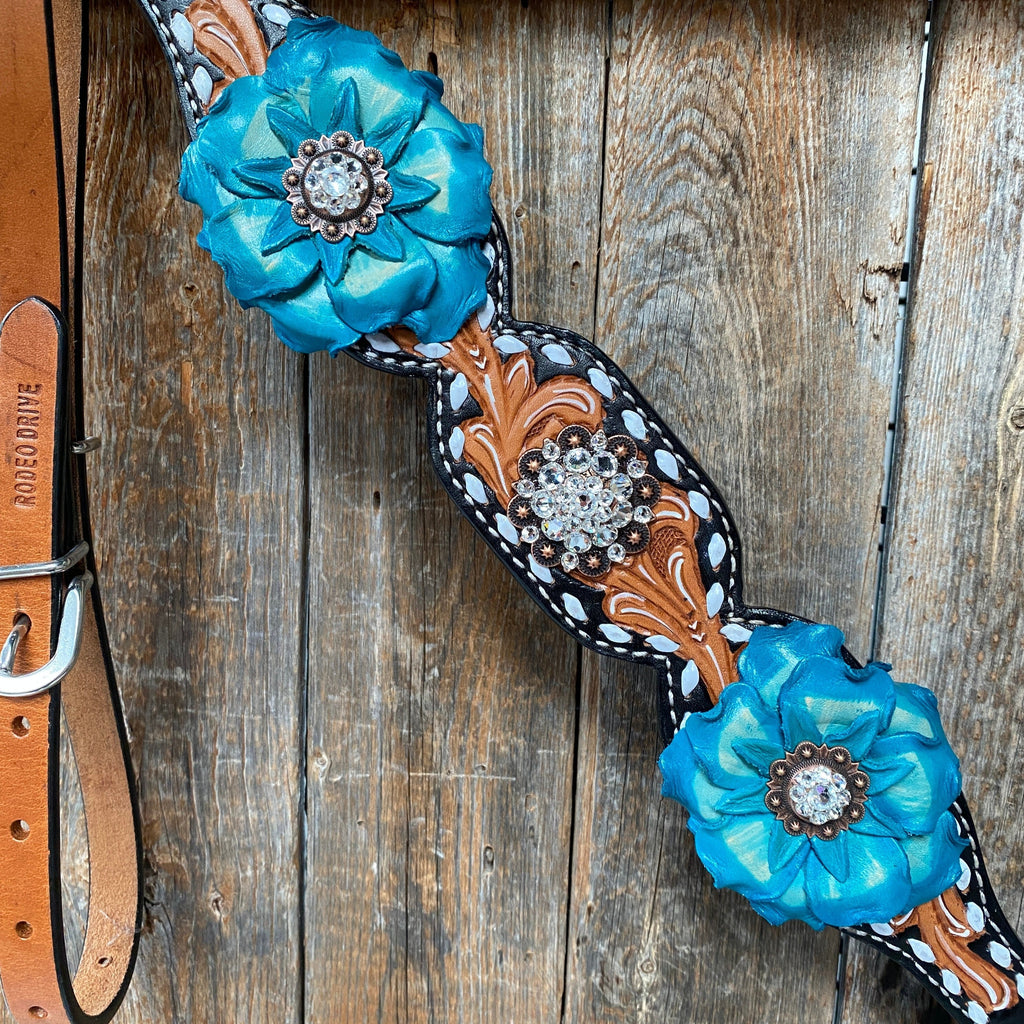 Classic Turquoise and Clear Browband/One Ear Tack Set / Witherstrap #BBBC447 — view 6