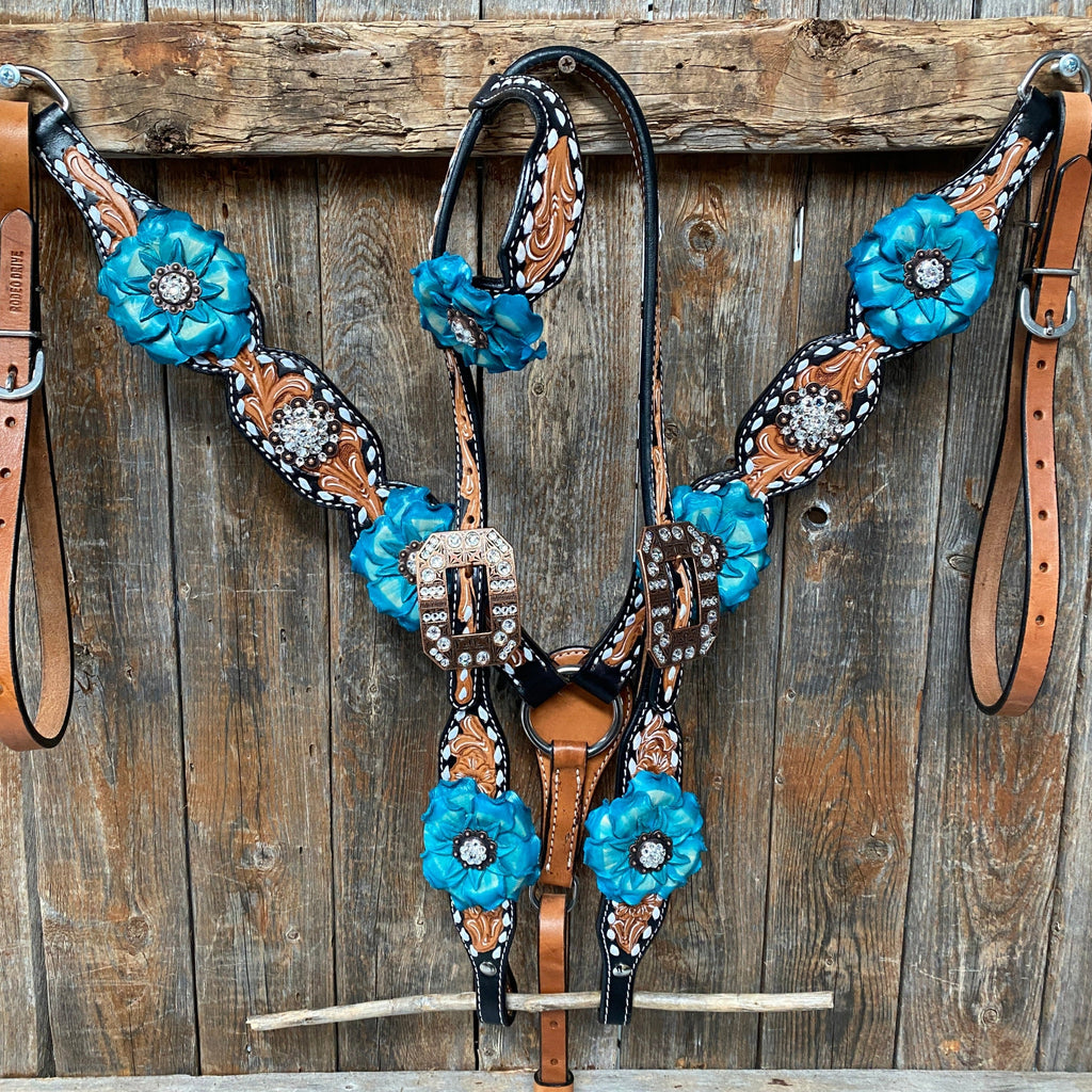 Classic Turquoise and Clear Browband/One Ear Tack Set / Witherstrap #BBBC447 — view 4