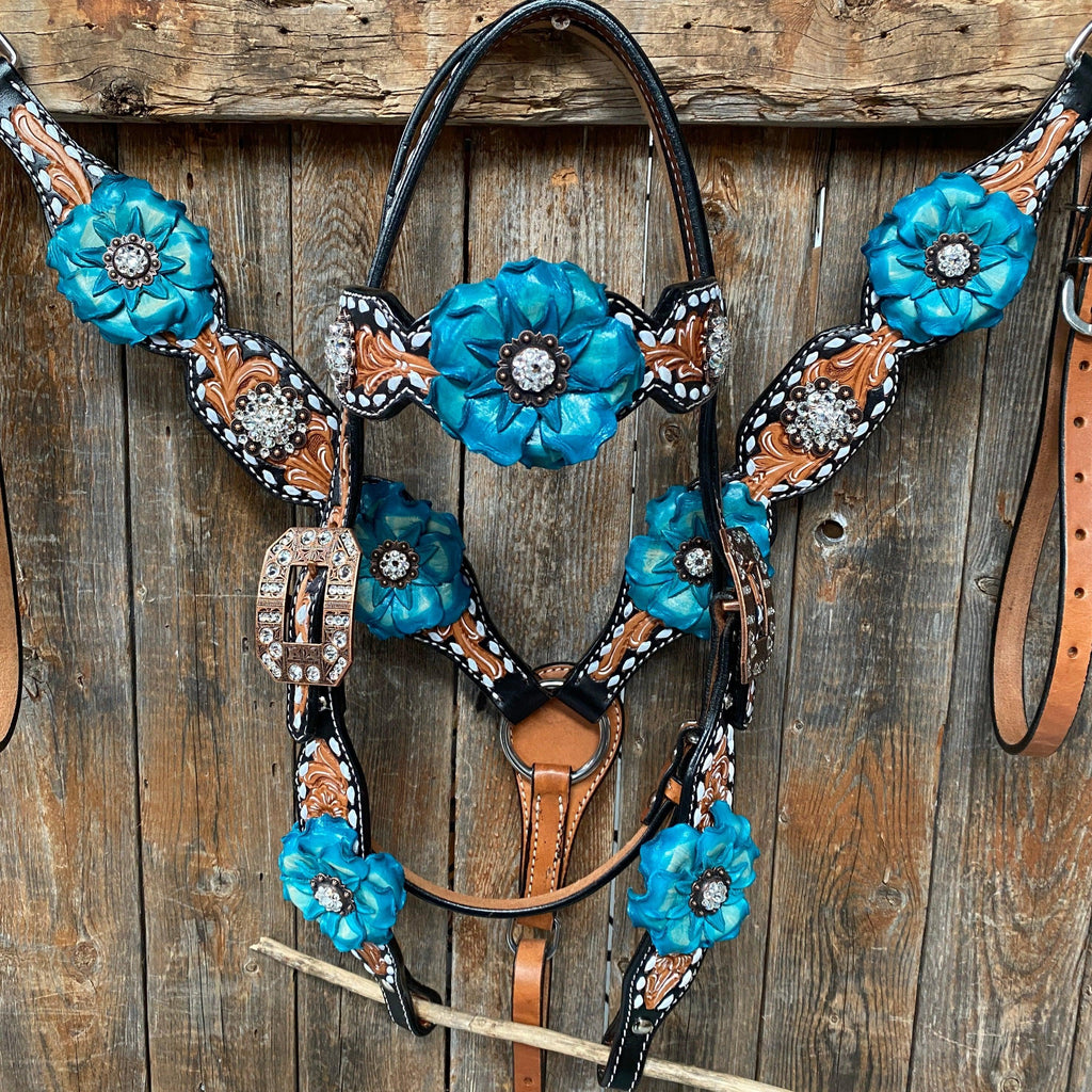 Classic Turquoise and Clear Browband/One Ear Tack Set / Witherstrap #BBBC447 — view 3