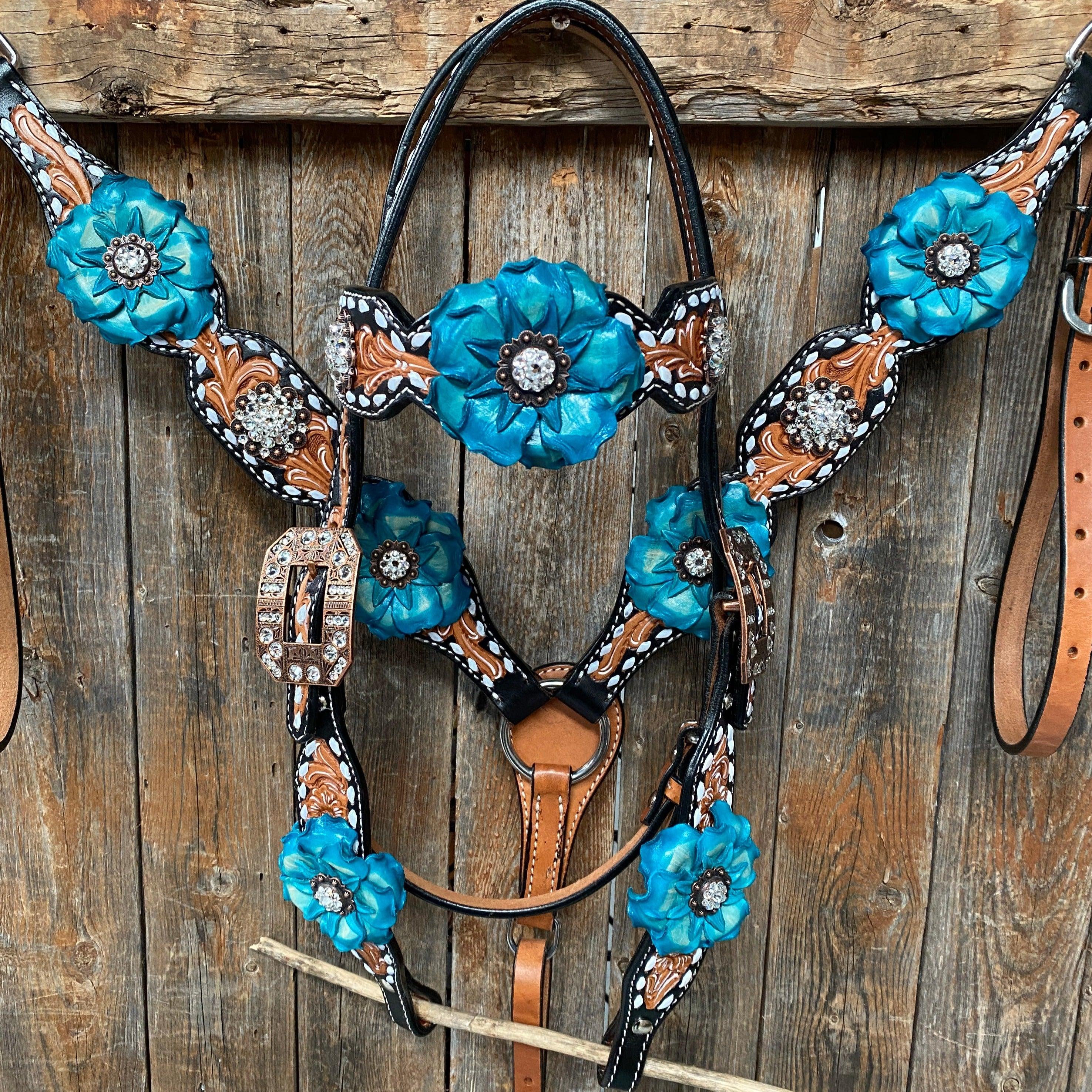 Classic Turquoise and Clear Browband/One Ear Tack Set / Witherstrap #BBBC447 — view 3