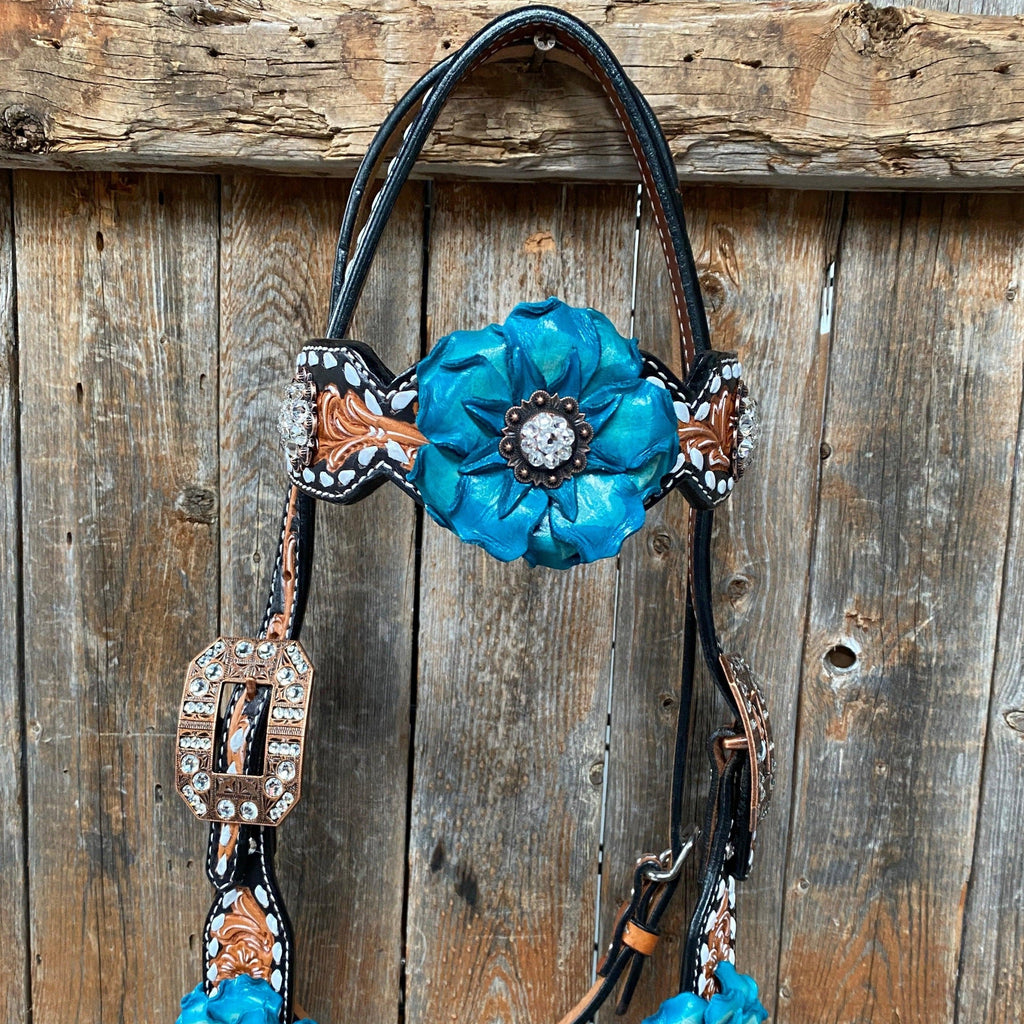Classic Turquoise and Clear Browband/One Ear Tack Set / Witherstrap #BBBC447 — view 7