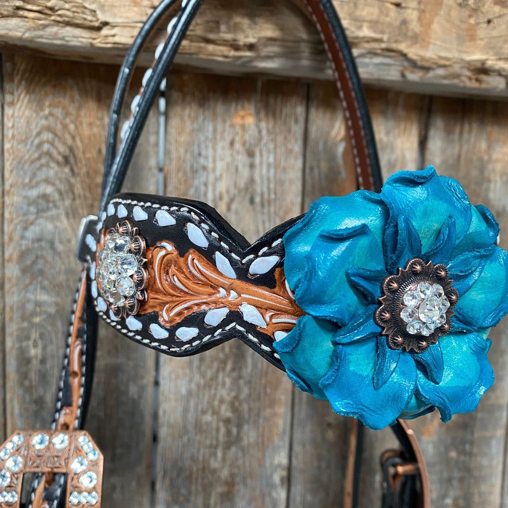 Classic Turquoise and Clear Browband/One Ear Tack Set / Witherstrap #BBBC447 — view 8