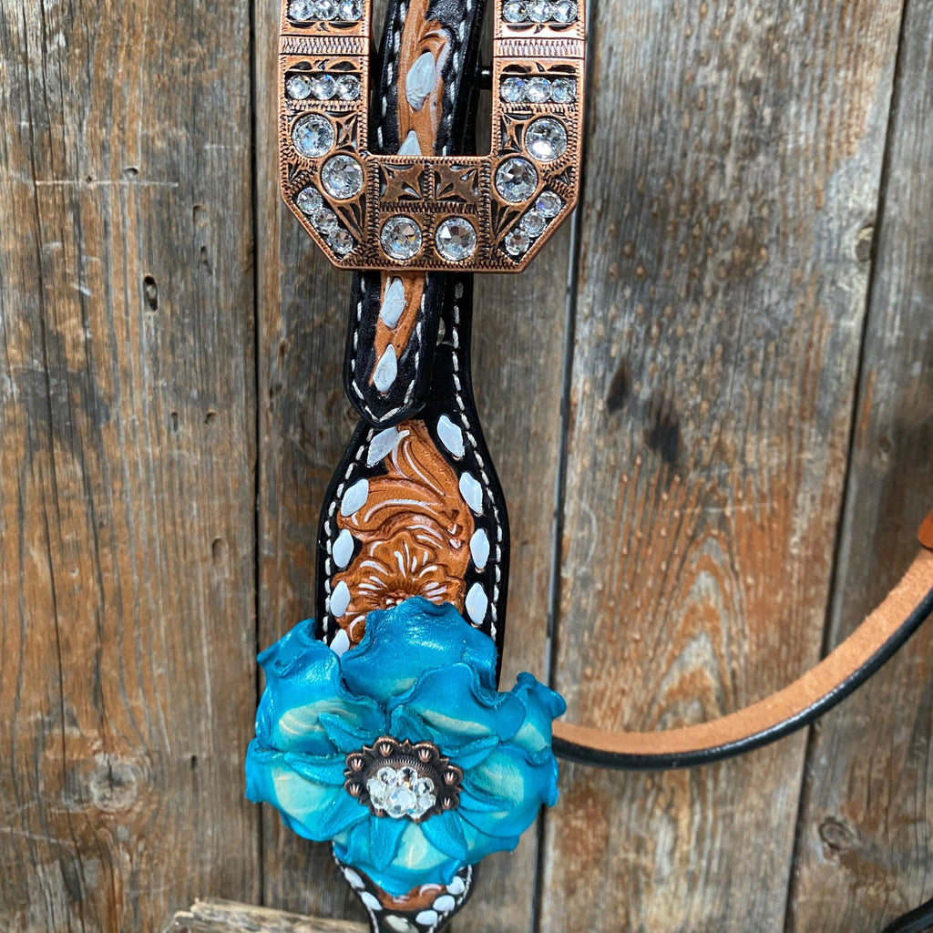 Classic Turquoise and Clear Browband/One Ear Tack Set / Witherstrap #BBBC447 — view 9