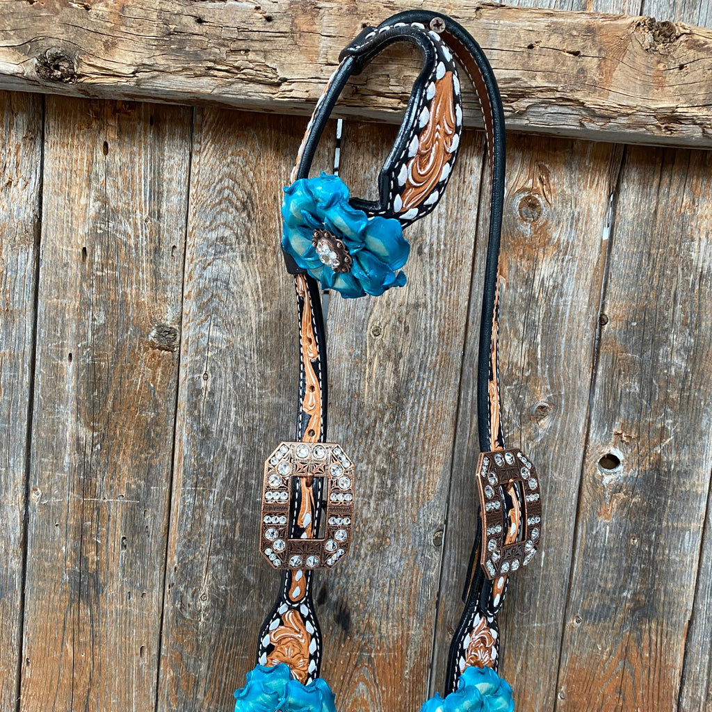 Classic Turquoise and Clear Browband/One Ear Tack Set / Witherstrap #BBBC447 — view 10