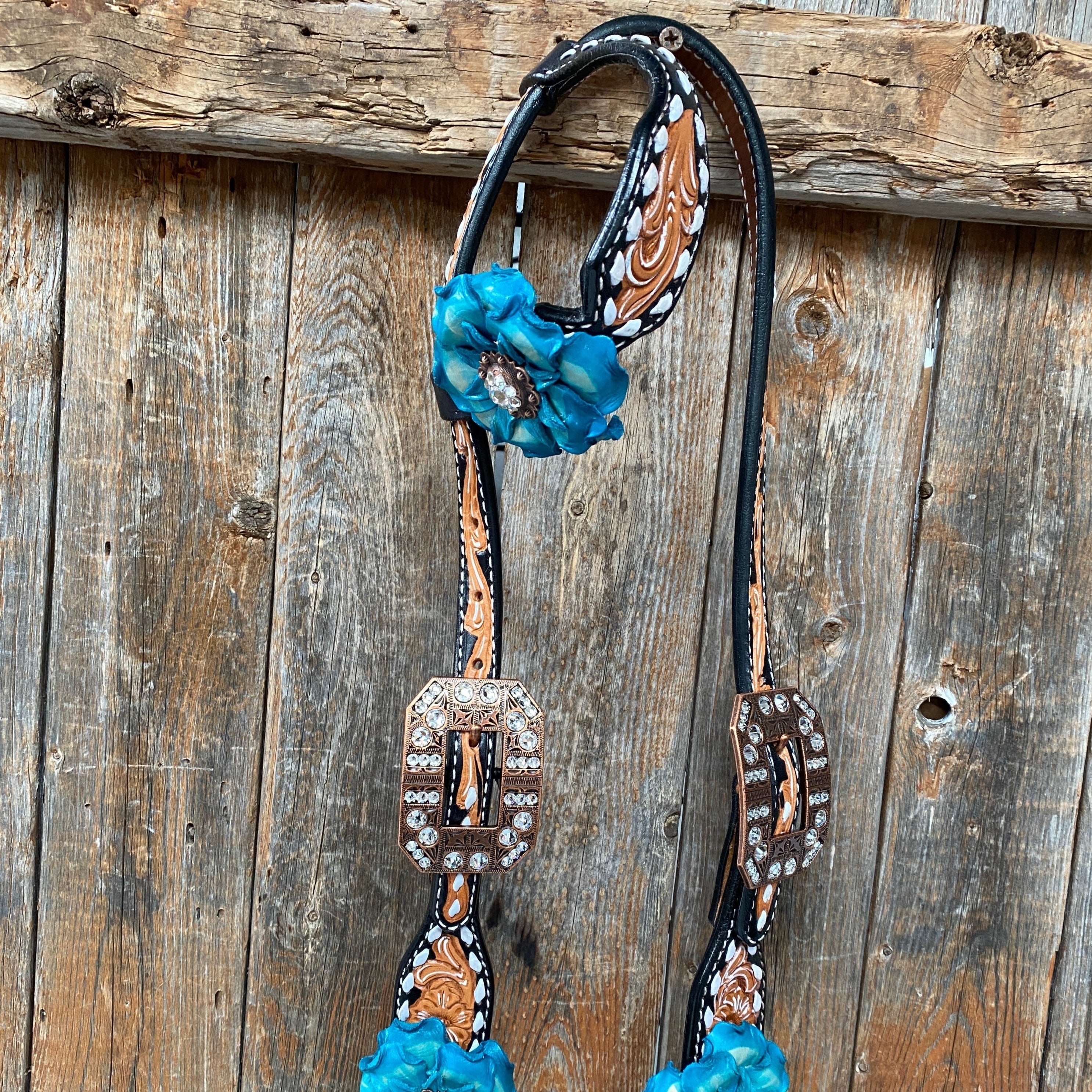 Classic Turquoise and Clear Browband/One Ear Tack Set / Witherstrap #BBBC447 — view 10