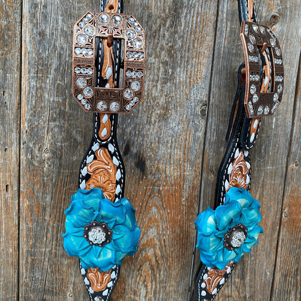 Classic Turquoise and Clear Browband/One Ear Tack Set / Witherstrap #BBBC447 — view 11
