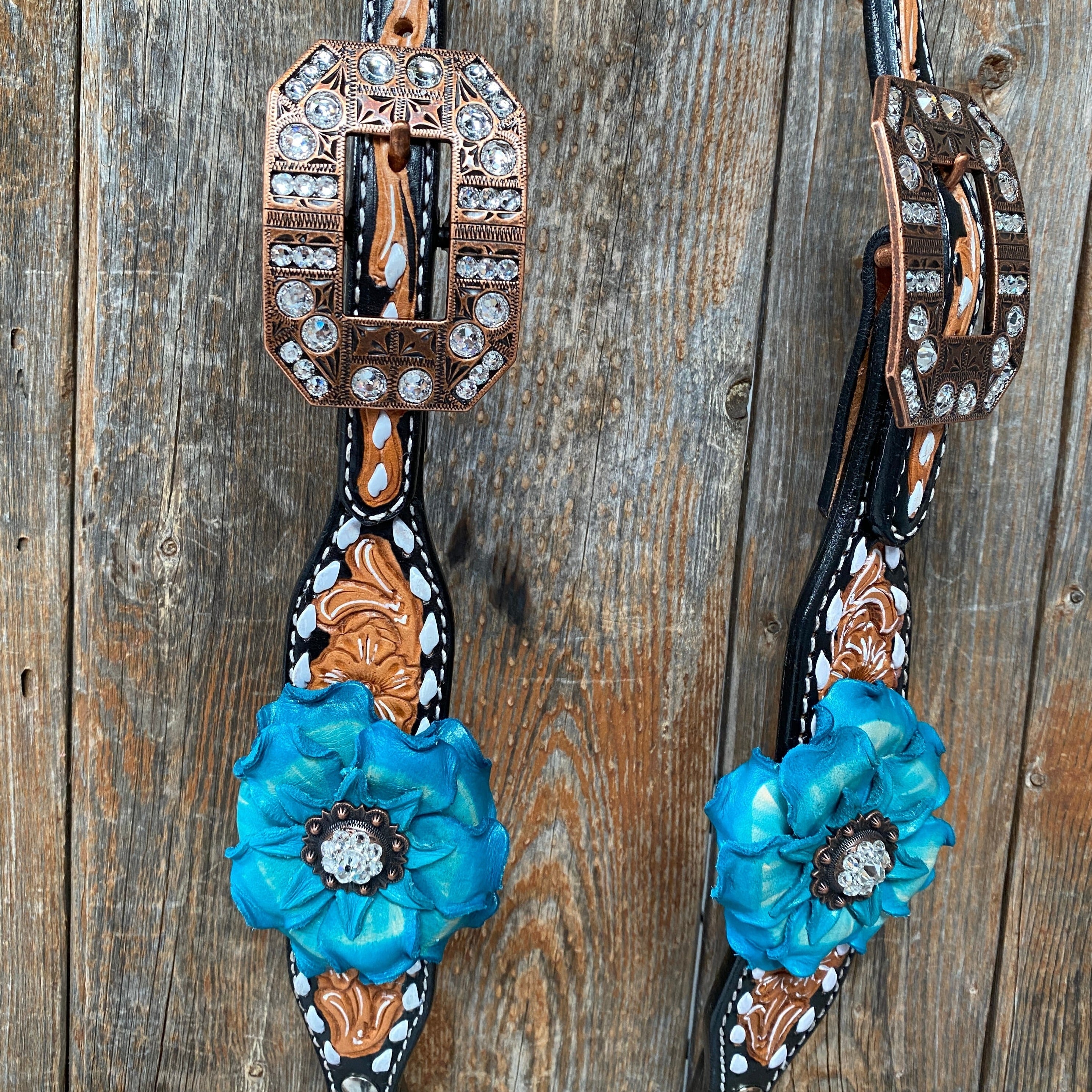 Classic Turquoise and Clear Browband/One Ear Tack Set / Witherstrap #BBBC447 — view 11