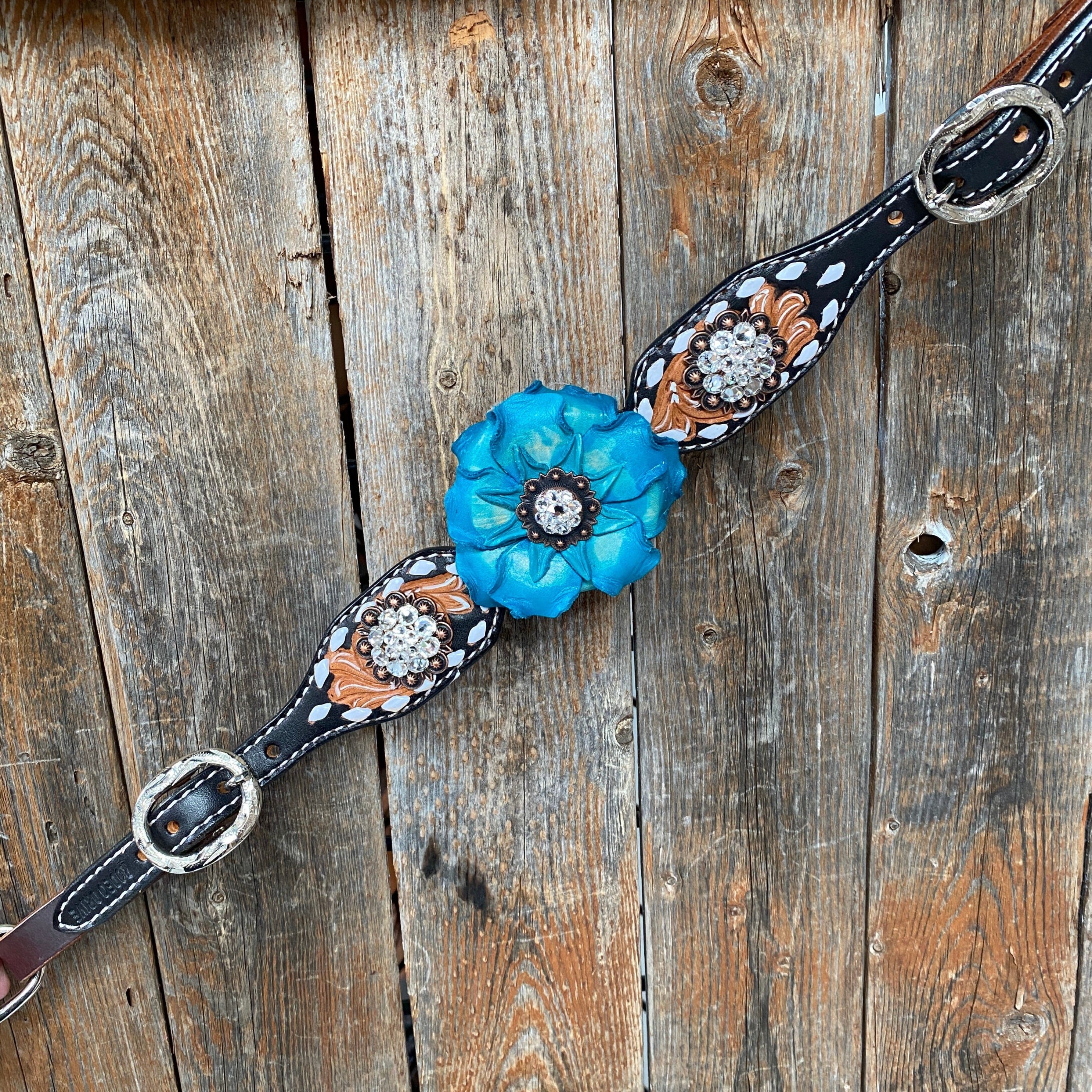 Classic Turquoise and Clear Browband/One Ear Tack Set / Witherstrap #BBBC447 — view 12