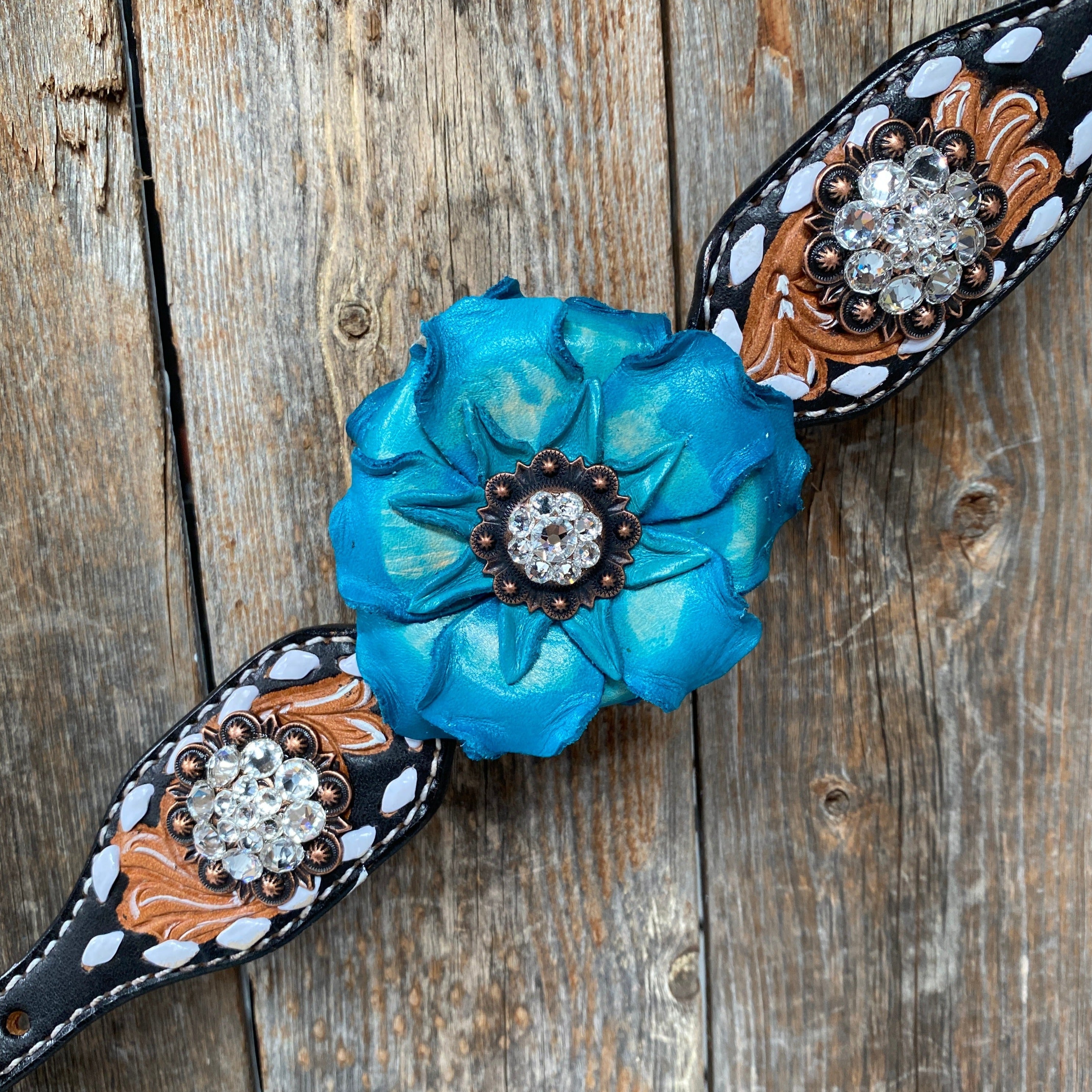 Classic Turquoise and Clear Browband/One Ear Tack Set / Witherstrap #BBBC447 — view 13