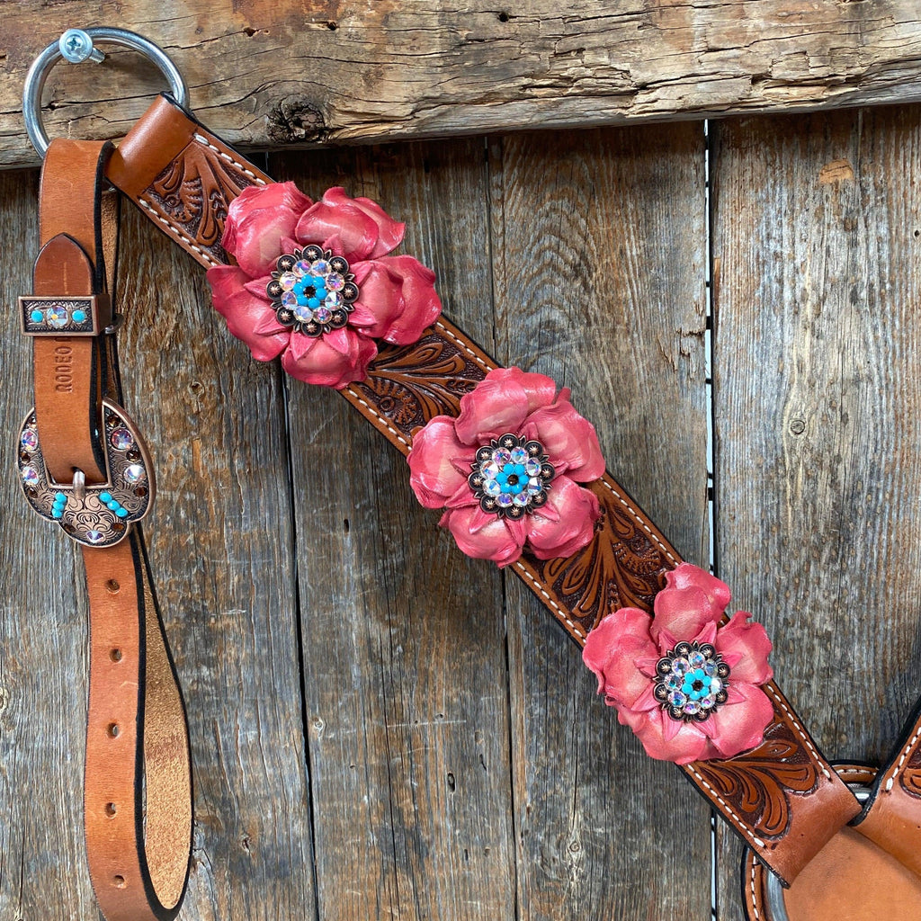 Honey Colored Floral Pink and Turquoise Tack Set #BBBC545 — view 9