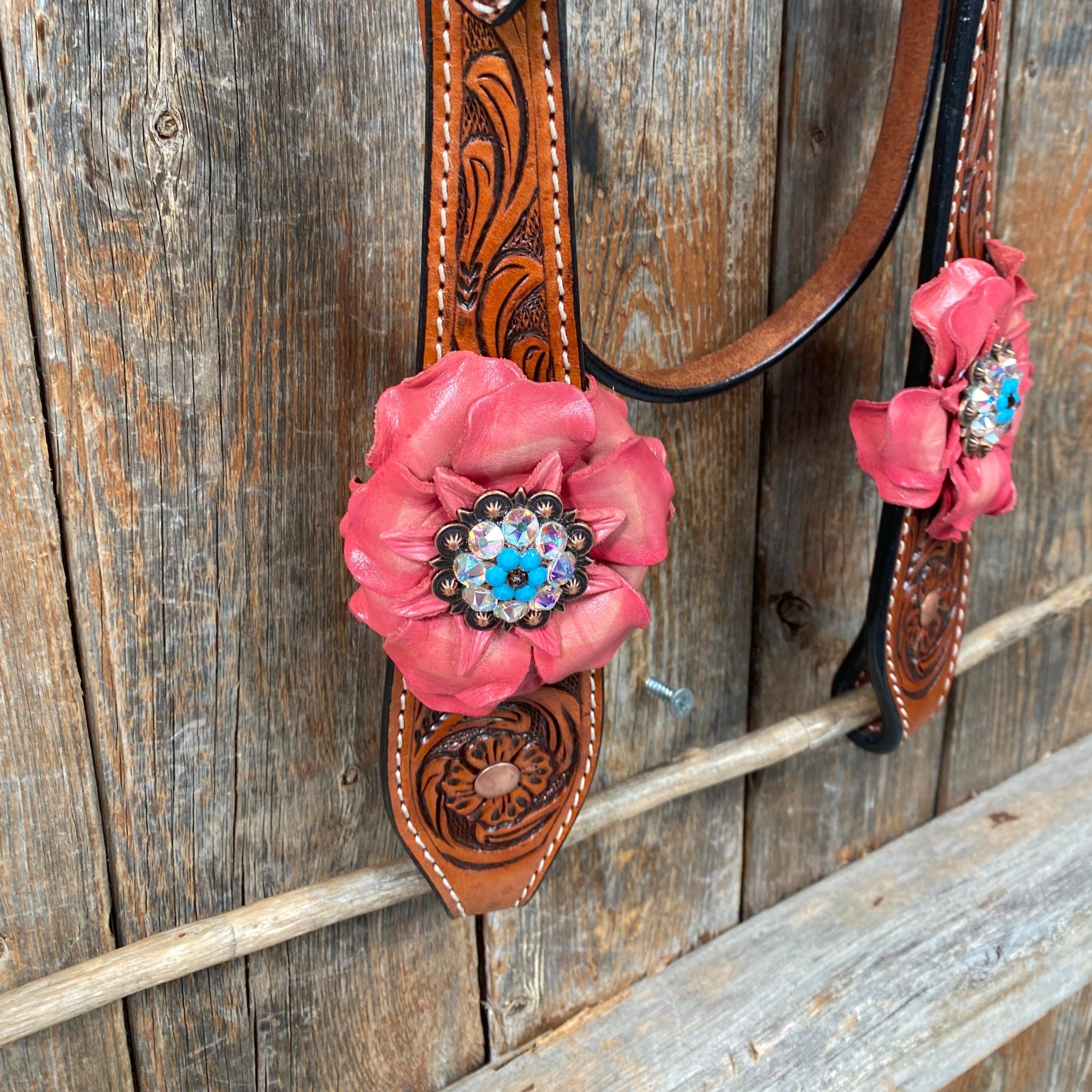 Honey Colored Floral Pink and Turquoise Tack Set #BBBC545 — view 6
