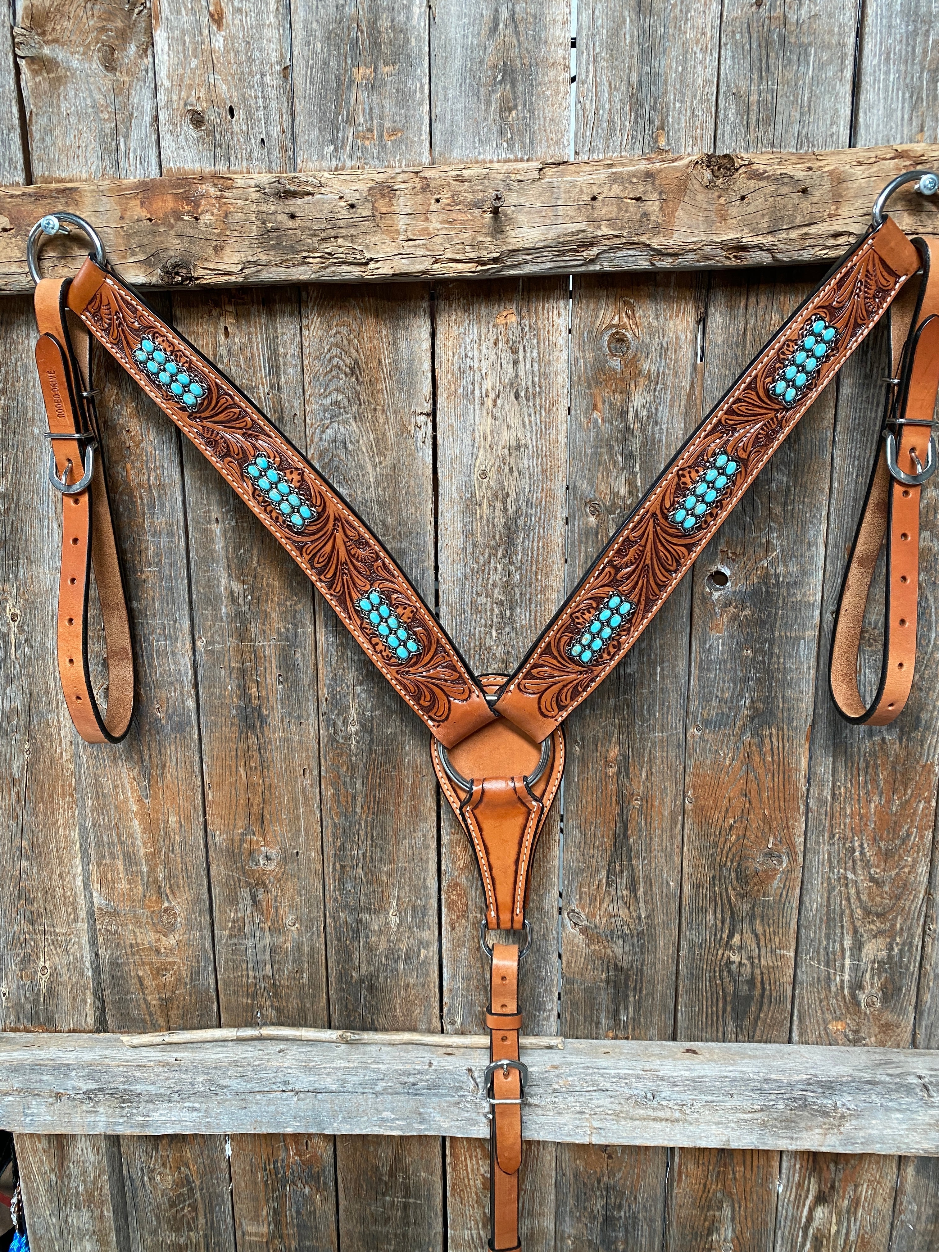 Light Oil Buckaroo Roper Turquoise One Ear & Breastcollar Tack Set #OEBC446 — view 9