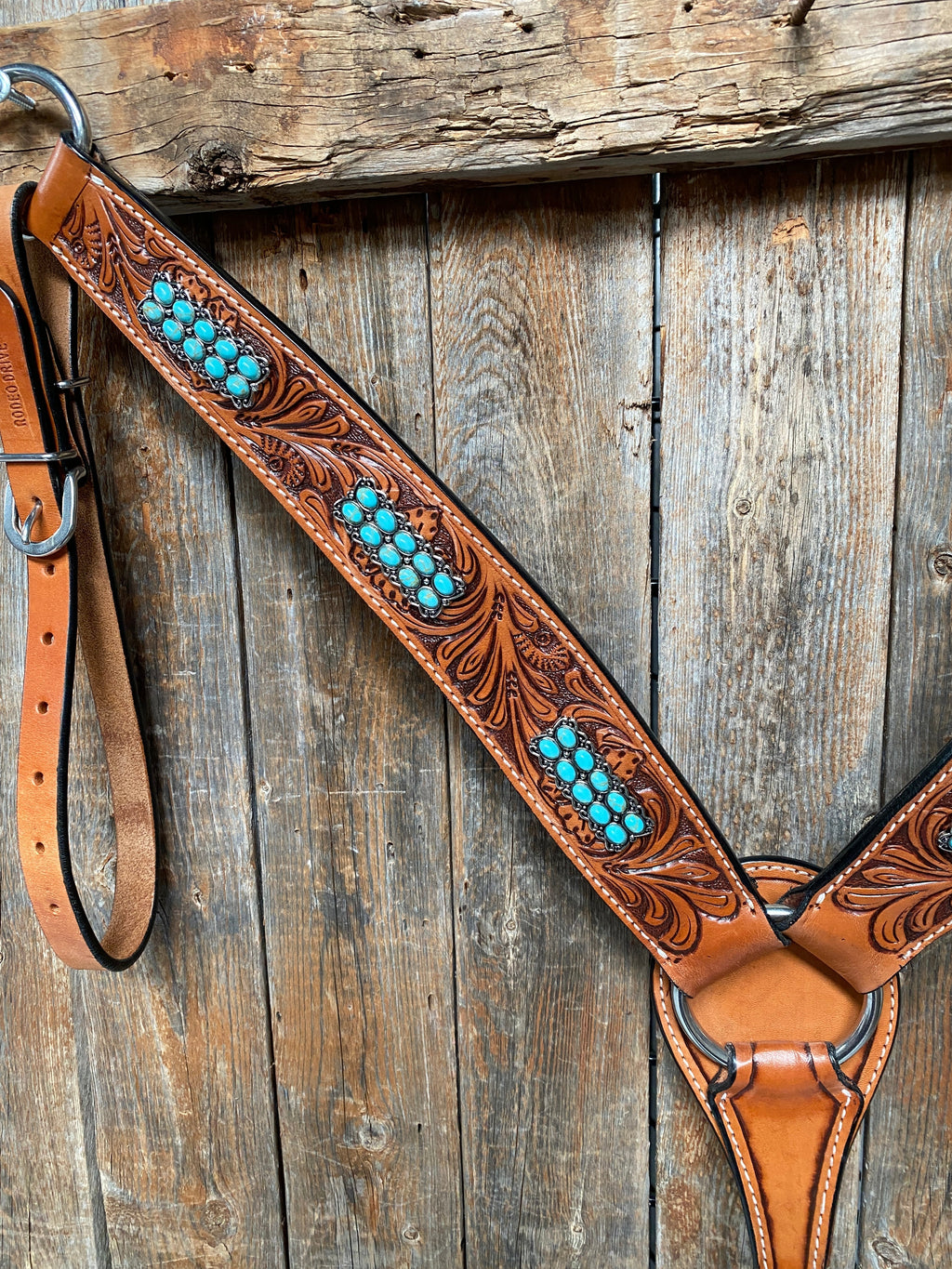 Light Oil Buckaroo Roper Turquoise One Ear & Breastcollar Tack Set #OEBC446 — view 11