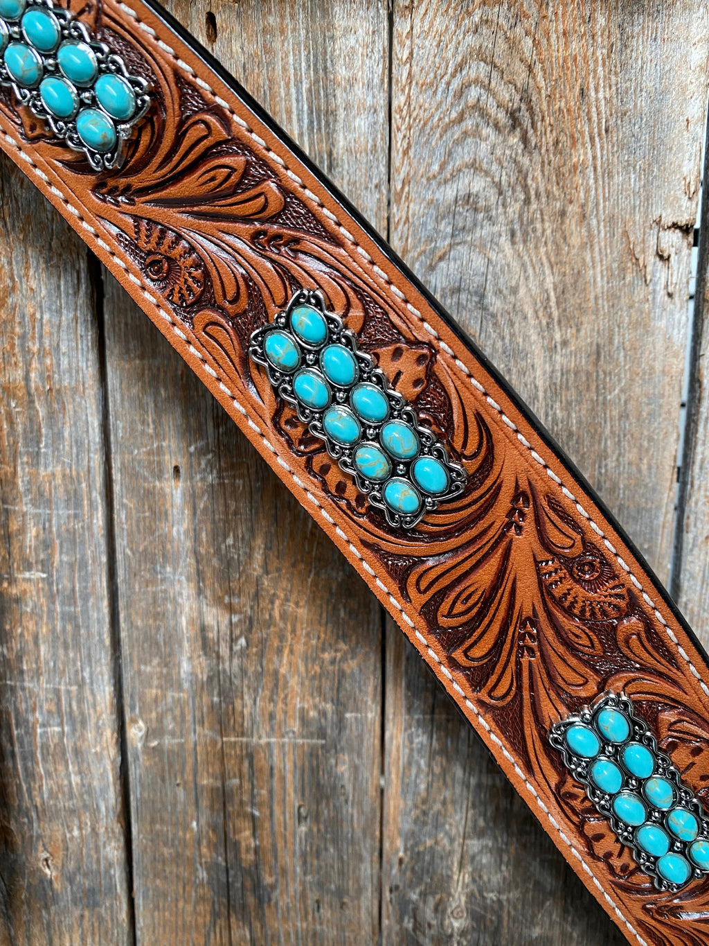 Light Oil Buckaroo Roper Turquoise One Ear & Breastcollar Tack Set #OEBC446 — view 10